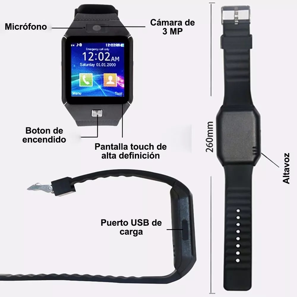 Foto 4 pulgar | Smartwatch Dz09 Cámara Bluetooth Sim Sd Blanco