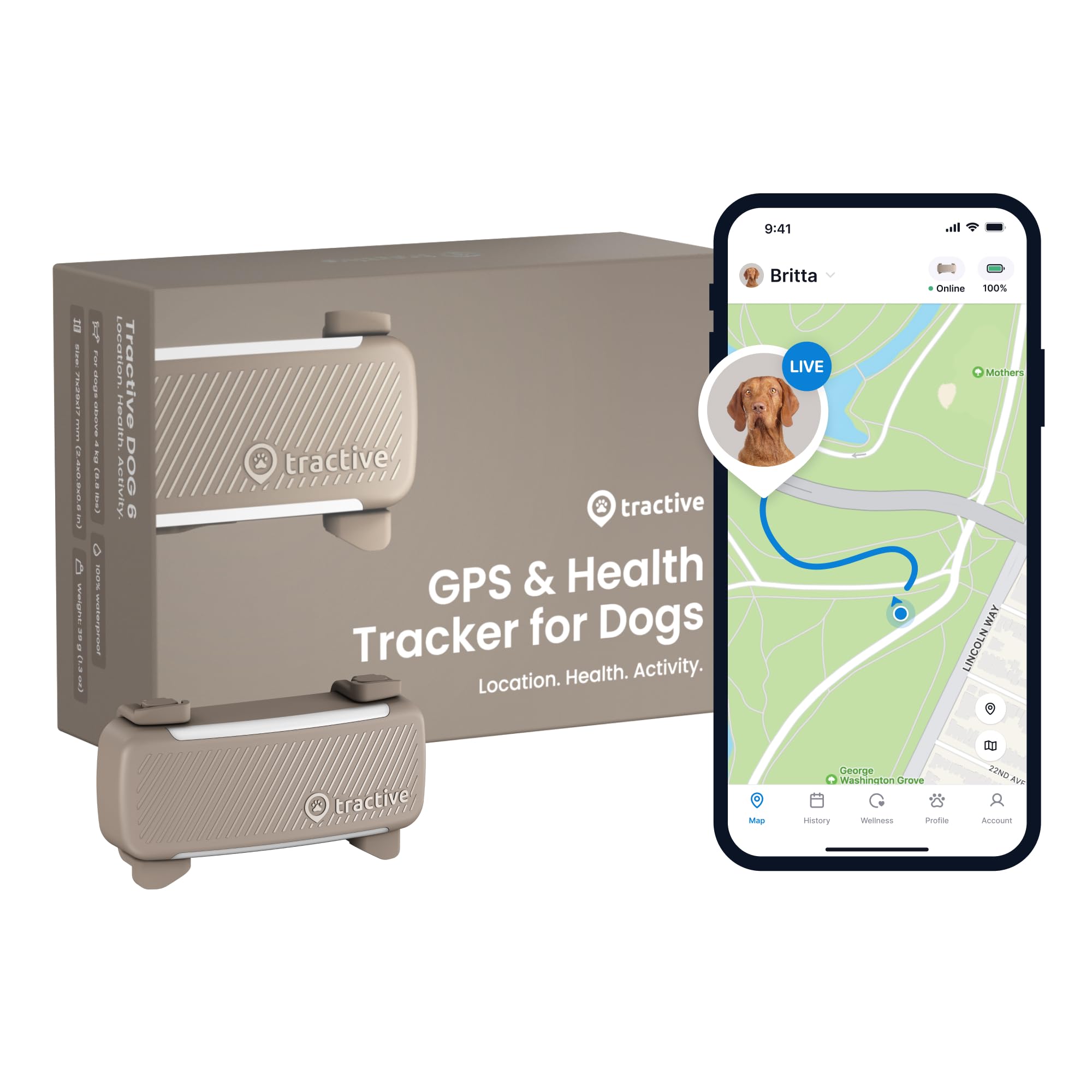 Foto 1 | Rastreador Gps Para Perros Tractive 2025, Versión En Tiempo Real, Marrón - Venta Internacional.