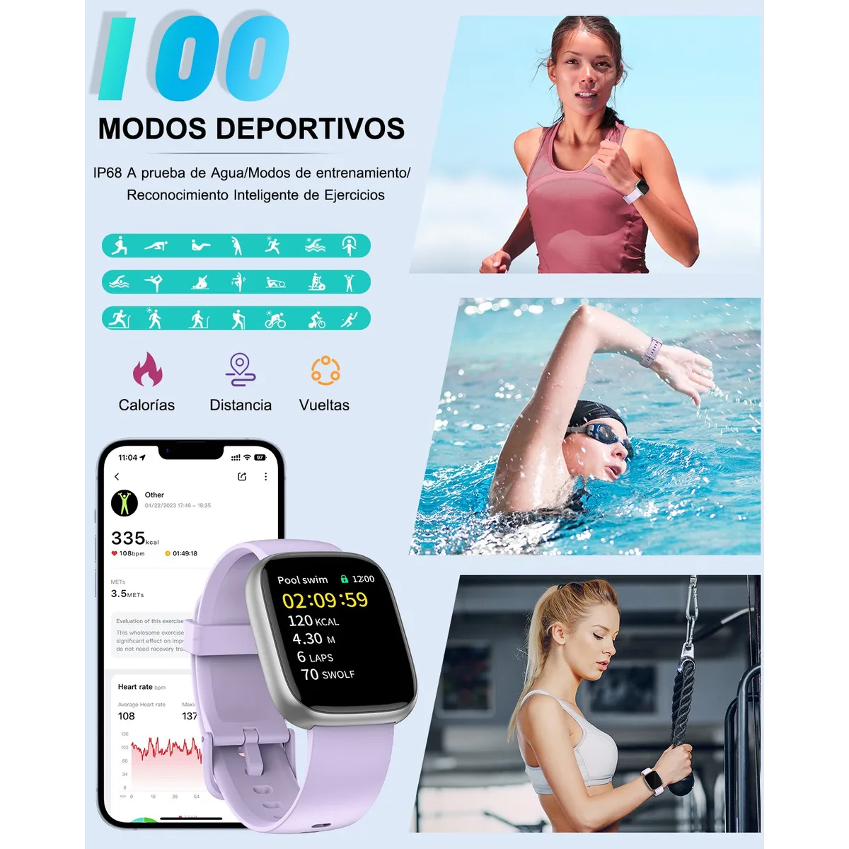 Foto 5 pulgar | Smartwatch Eo Safe Imports ESI-19592 Púrpura