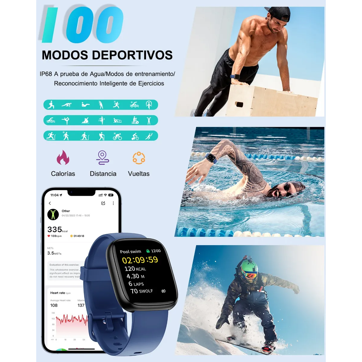 Foto 5 pulgar | Smartwatch Eo Safe Imports ESI-19589 Llamadas Bluetooth Azul