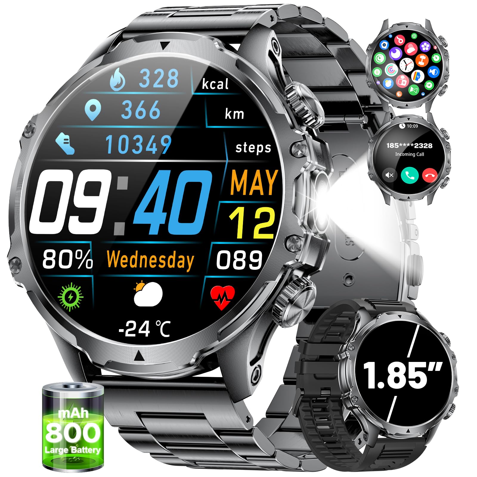 Foto 2 pulgar | Smartwatch Lige Fv15 Para Hombre Con Linterna Led De Pantalla De 1,85 Pulgadas - Venta Internacional.