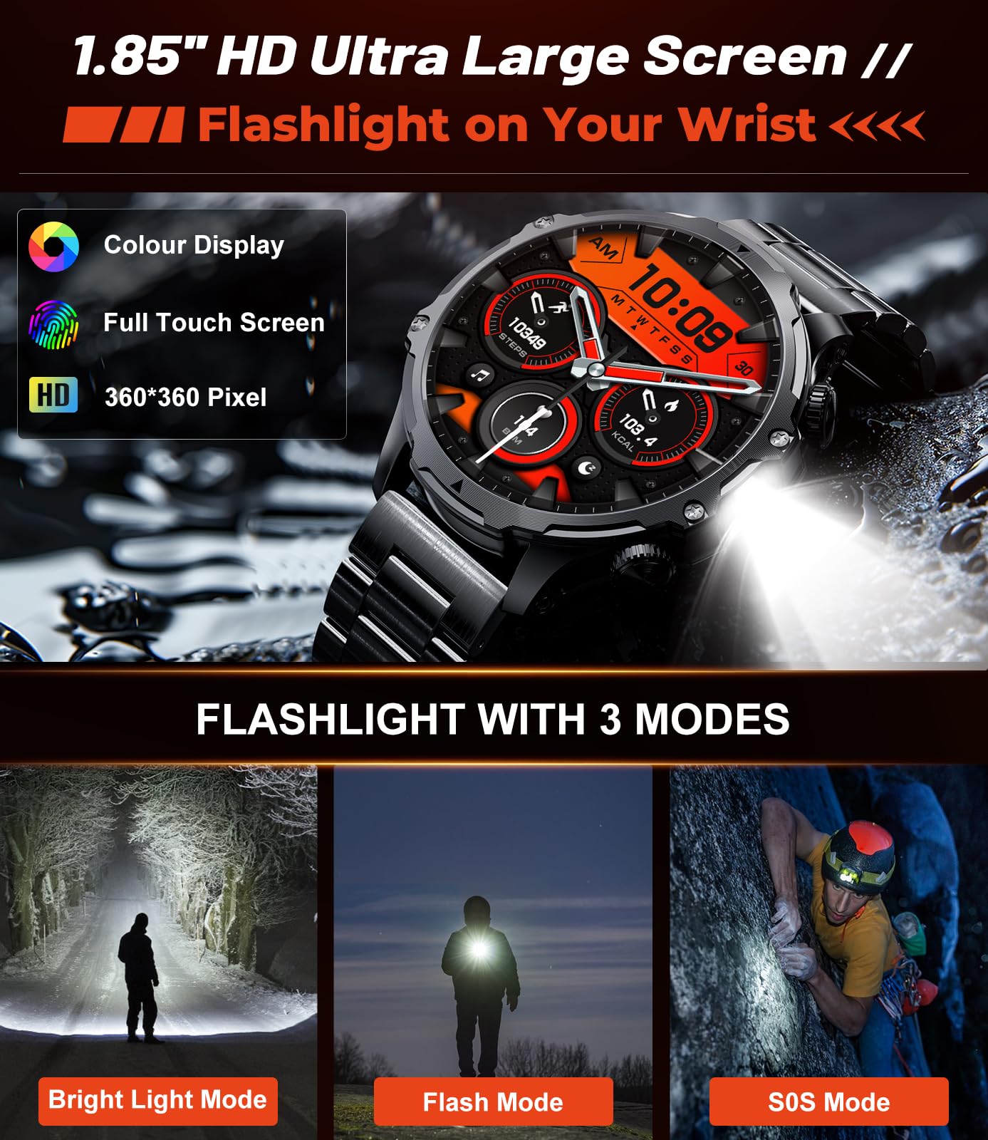 Foto 3 pulgar | Smartwatch Lige Fv15 Para Hombre Con Linterna Led De Pantalla De 1,85 Pulgadas - Venta Internacional.