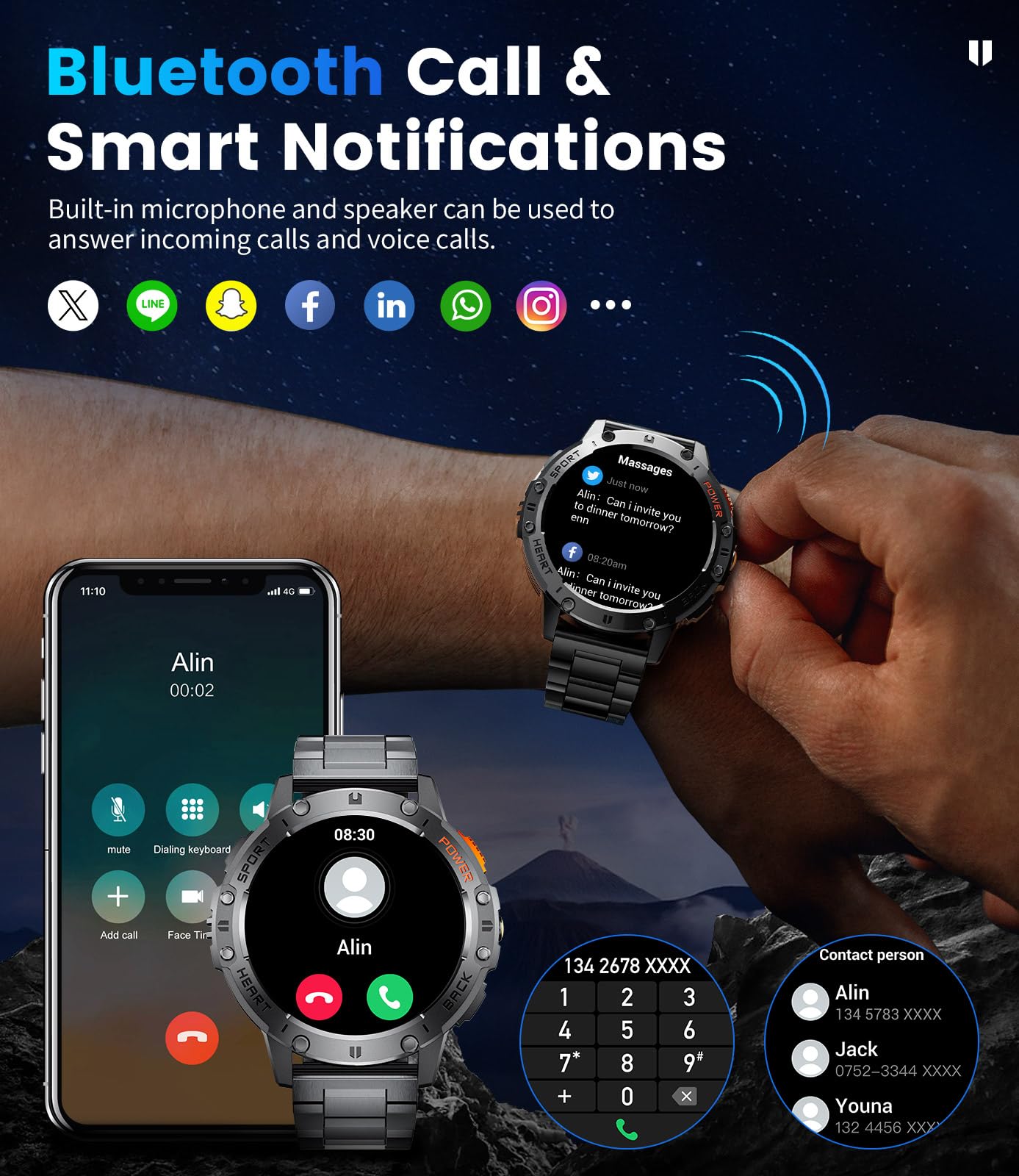 Foto 3 pulgar | Reloj Inteligente Lige Military Para Hombre Con Linterna Led De 530 Mah - Venta Internacional.
