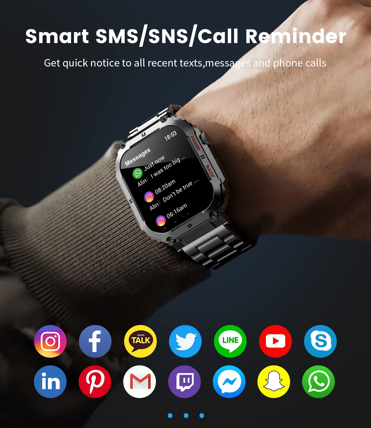 Foto 6 pulgar | Reloj Inteligente Lige Military Con Llamadas, Batería De 400 Mah Y 5 Atm, Negro - Venta Internacional.