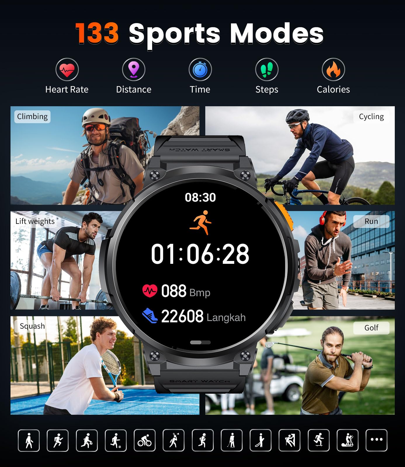 Foto 7 pulgar | Reloj Inteligente Lige Fv6 Para Hombre Con Pantalla De 1,85 Pulgadas Y Batería De 730 Mah - Venta Internacional.