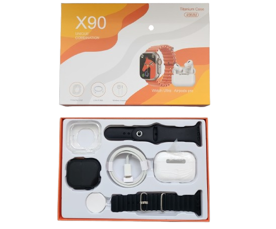 Set Smartwatch Deportivo X90 Carga Inalámbrica Audifonos Y Case