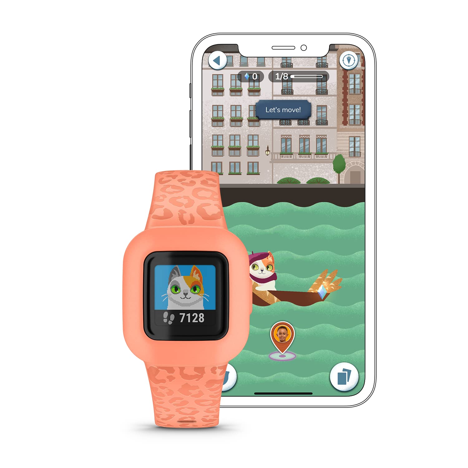 Foto 5 | Monitor De Actividad Para Niños Garmin Vívofit  Jr. 3 Peach Leopard - Venta Internacional.