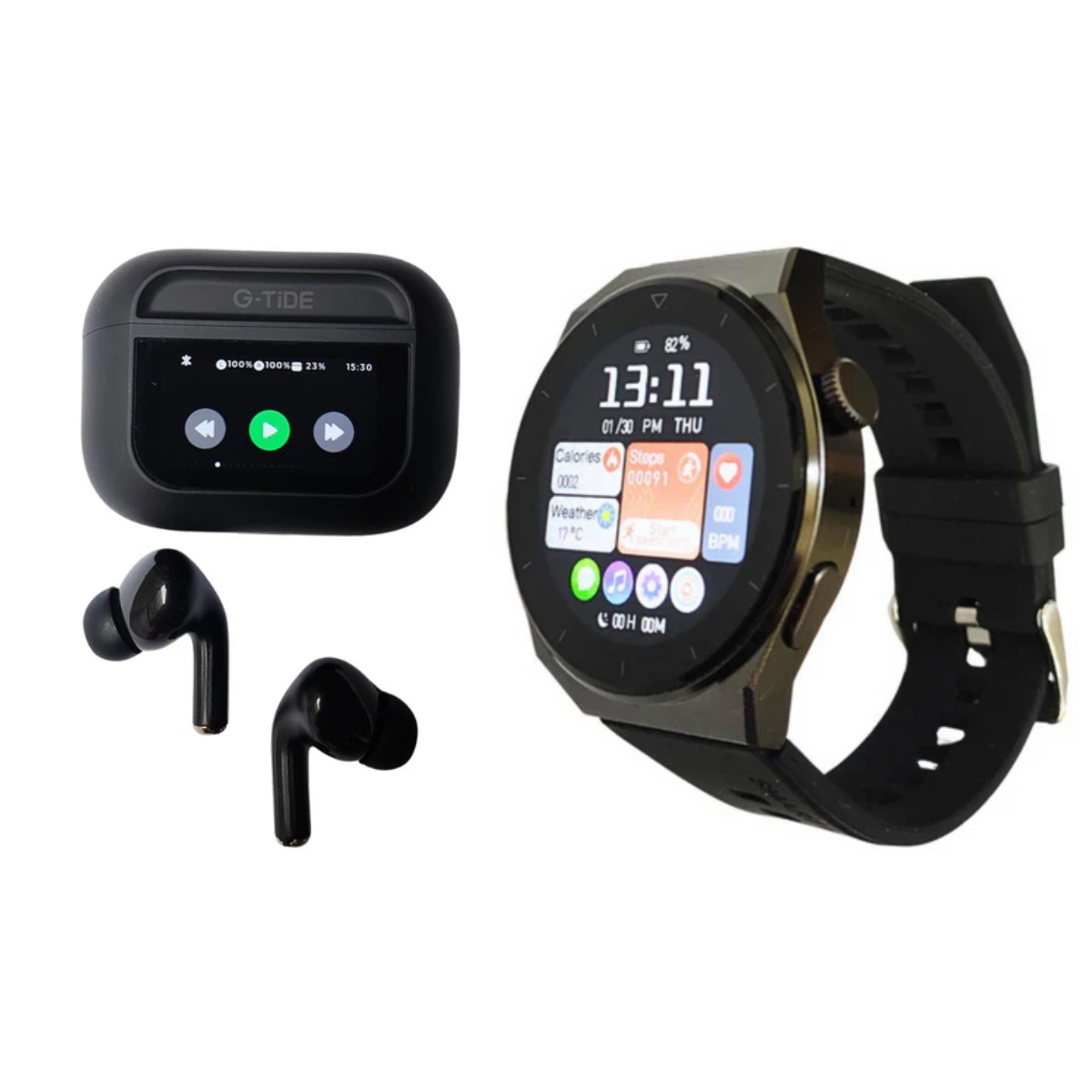 Bundle Smartwatch Bossney W03 Pro Negro Incluye G-tide Future Pod Negros