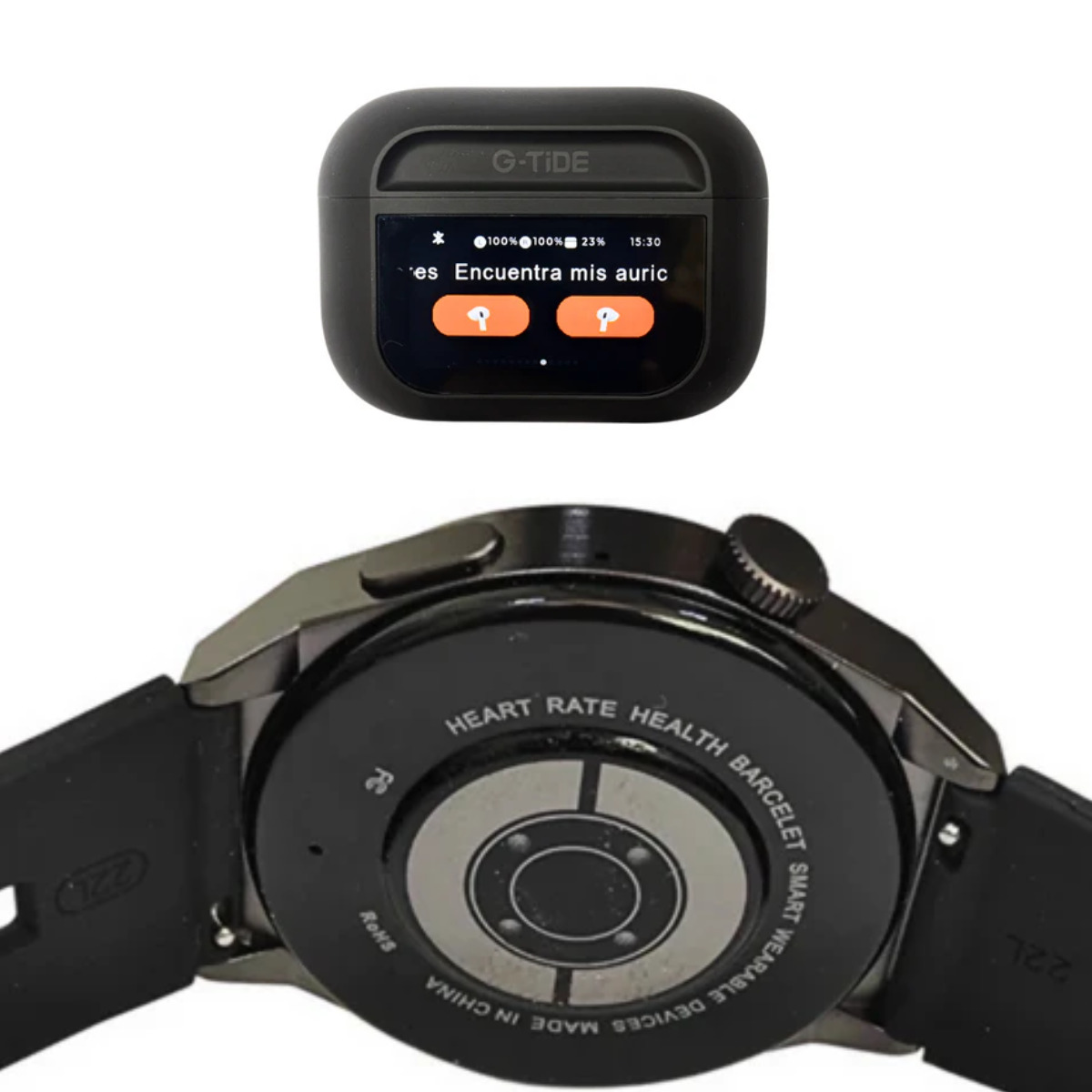 Foto 4 pulgar | Bundle Smartwatch Bossney W03 Pro Negro Incluye G-tide Future Pod Negros