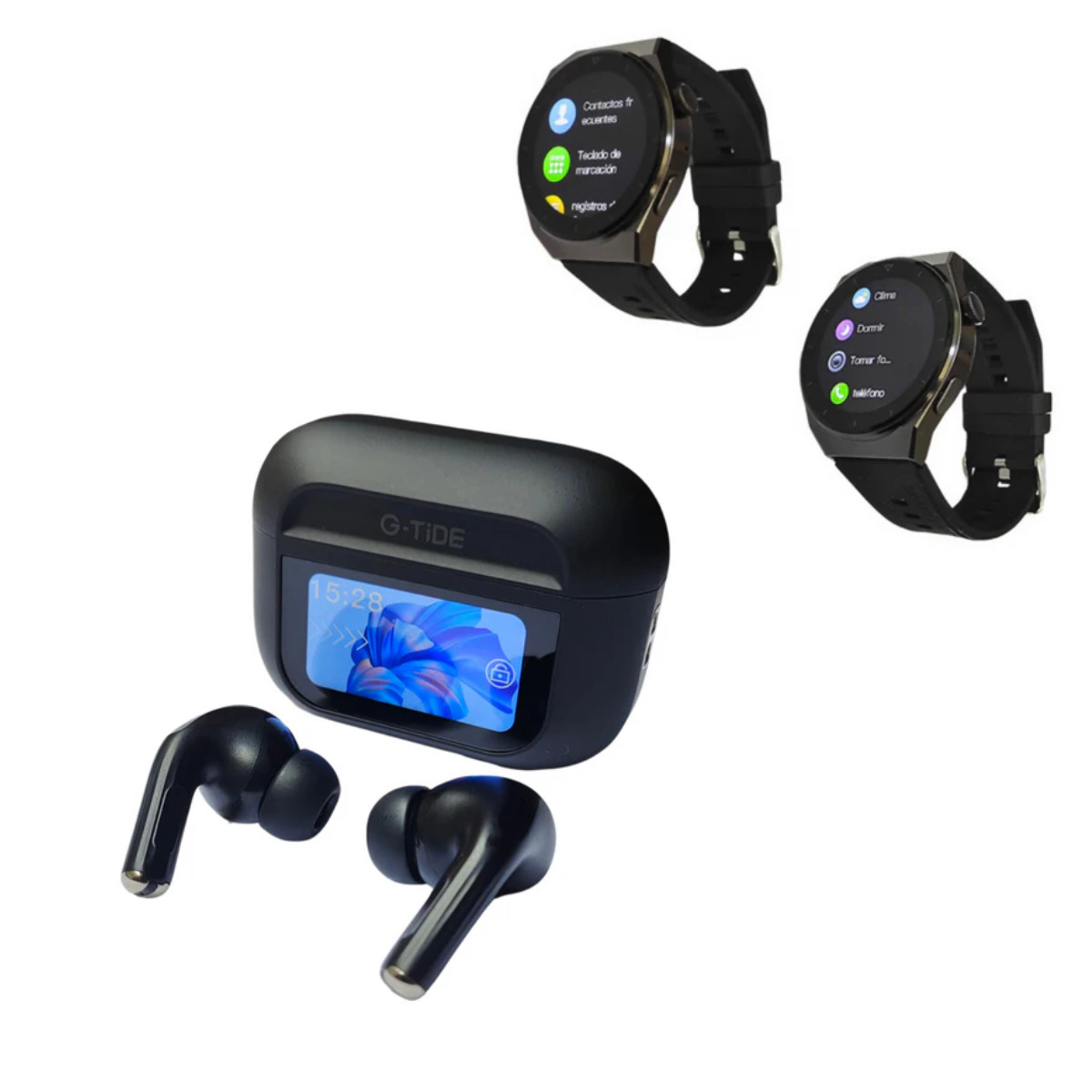 Foto 6 pulgar | Bundle Smartwatch Bossney W03 Pro Negro Incluye G-tide Future Pod Negros