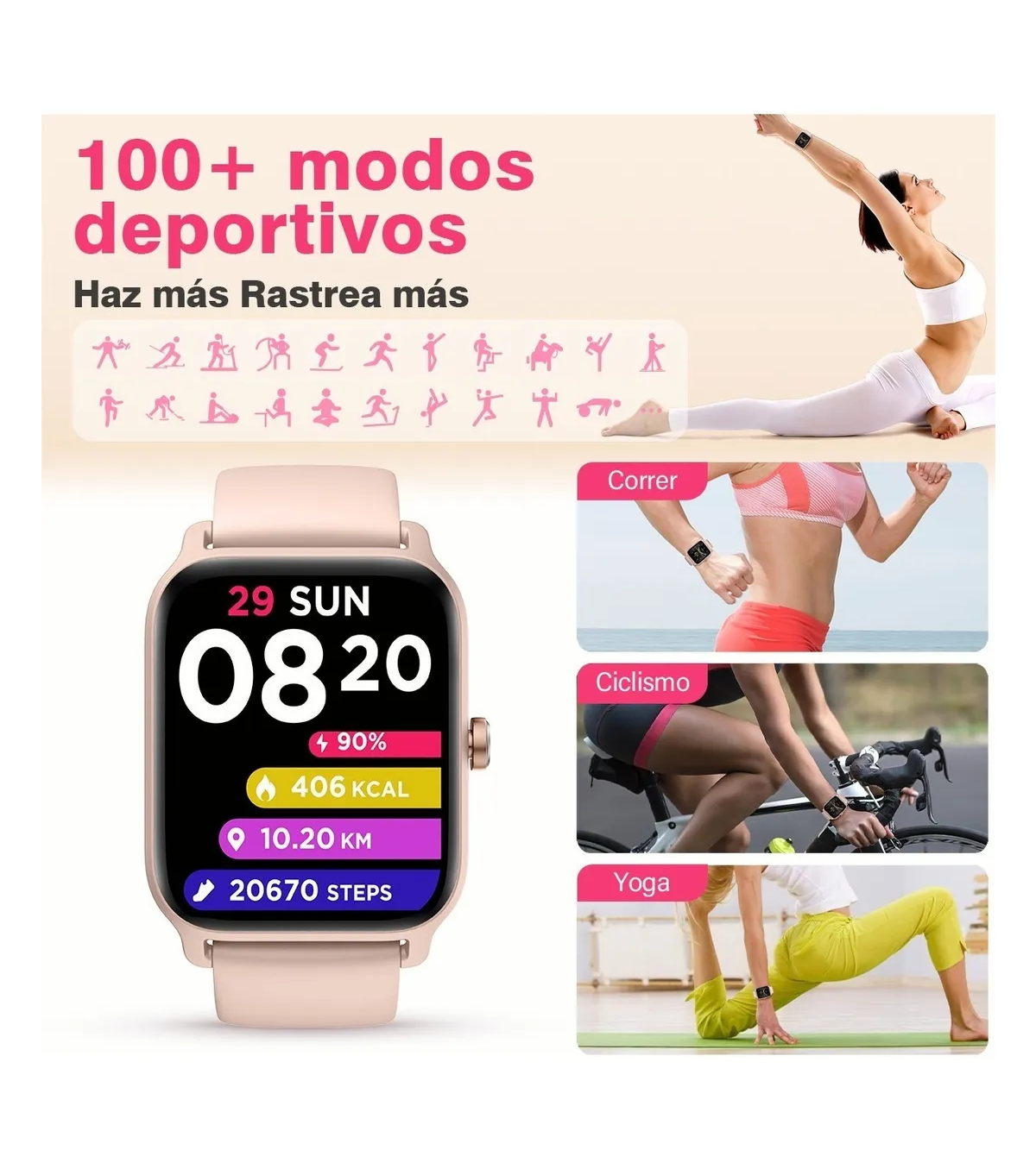 Foto 4 pulgar | Smartwatch 1.8'' Reloj Inteligente Bluetooth Lab.g Rosa