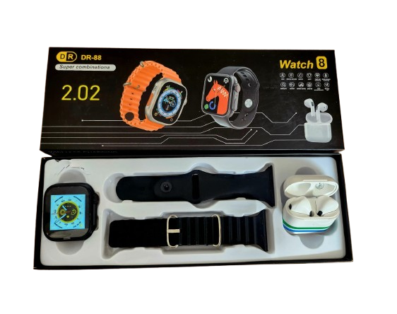 Combo Smartwatch Dr88 Con Audífonos Bluetooth Y 2 Correas con monitoreo fitness y notificaciones.