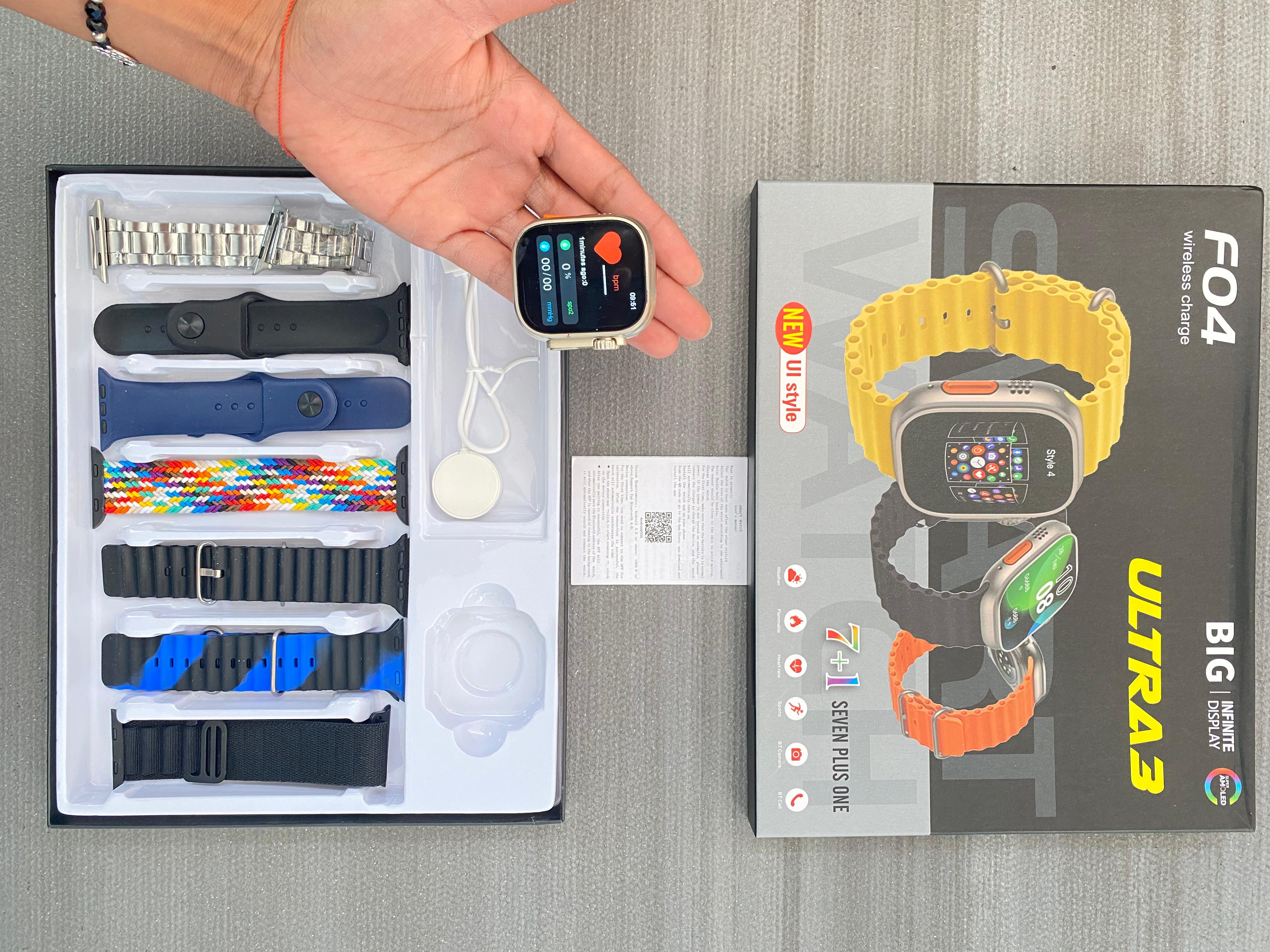Foto 3 pulgar | Kit Smartwatch F04 Ultra3 Con 7 Correas De Regalo Con Monitoreo Fitness y notificaciones.