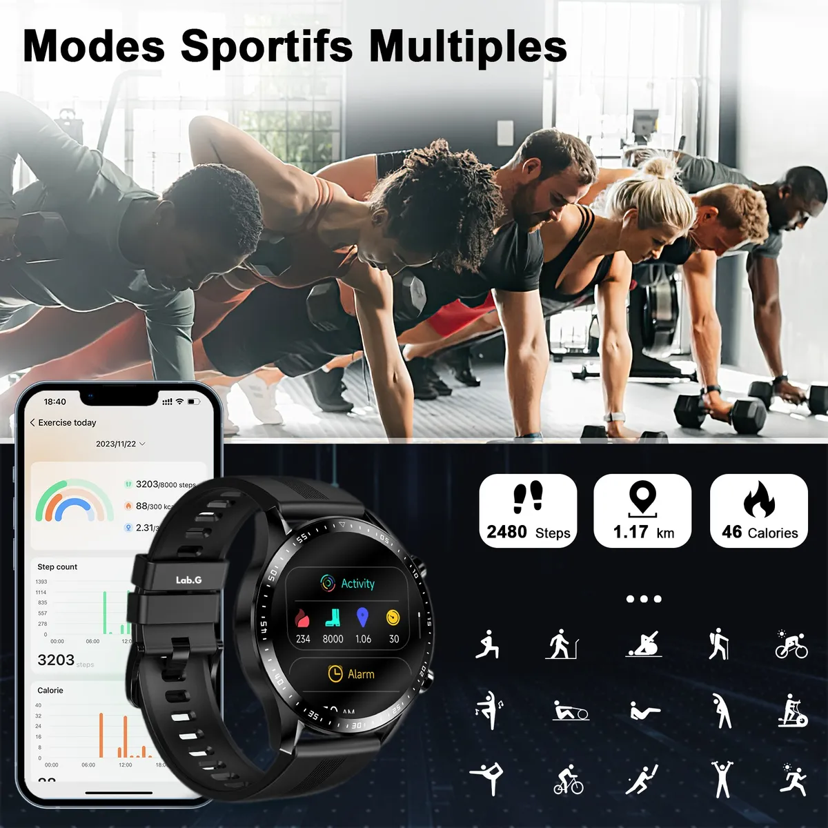 Foto 3 pulgar | Smartwatch Deportivo Impermeable  Negro