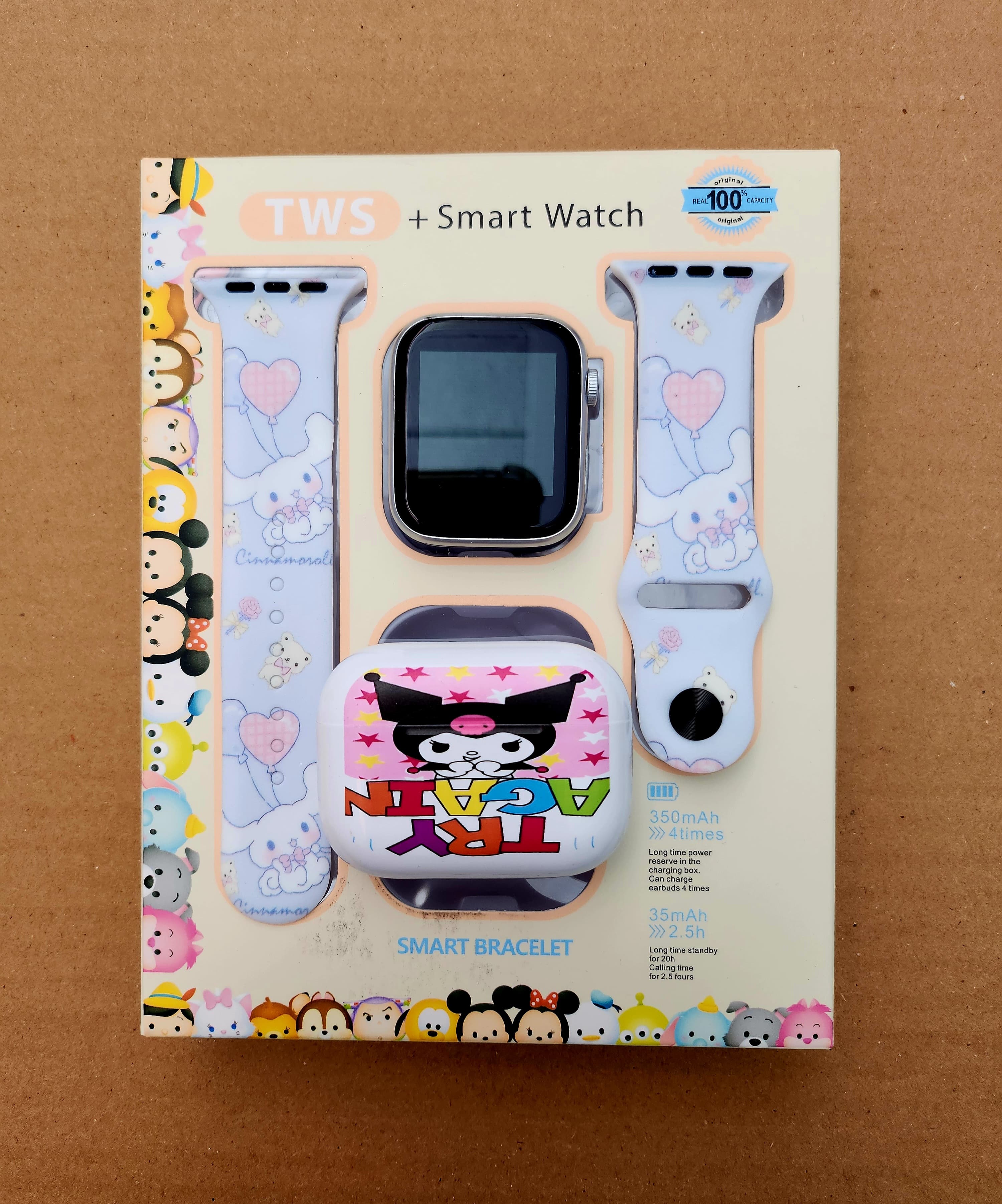 Foto 3 pulgar | Combo Kids Smartwach Con Audifonos Bluetooth Diseño De Kuromi X Cinnanmorroll