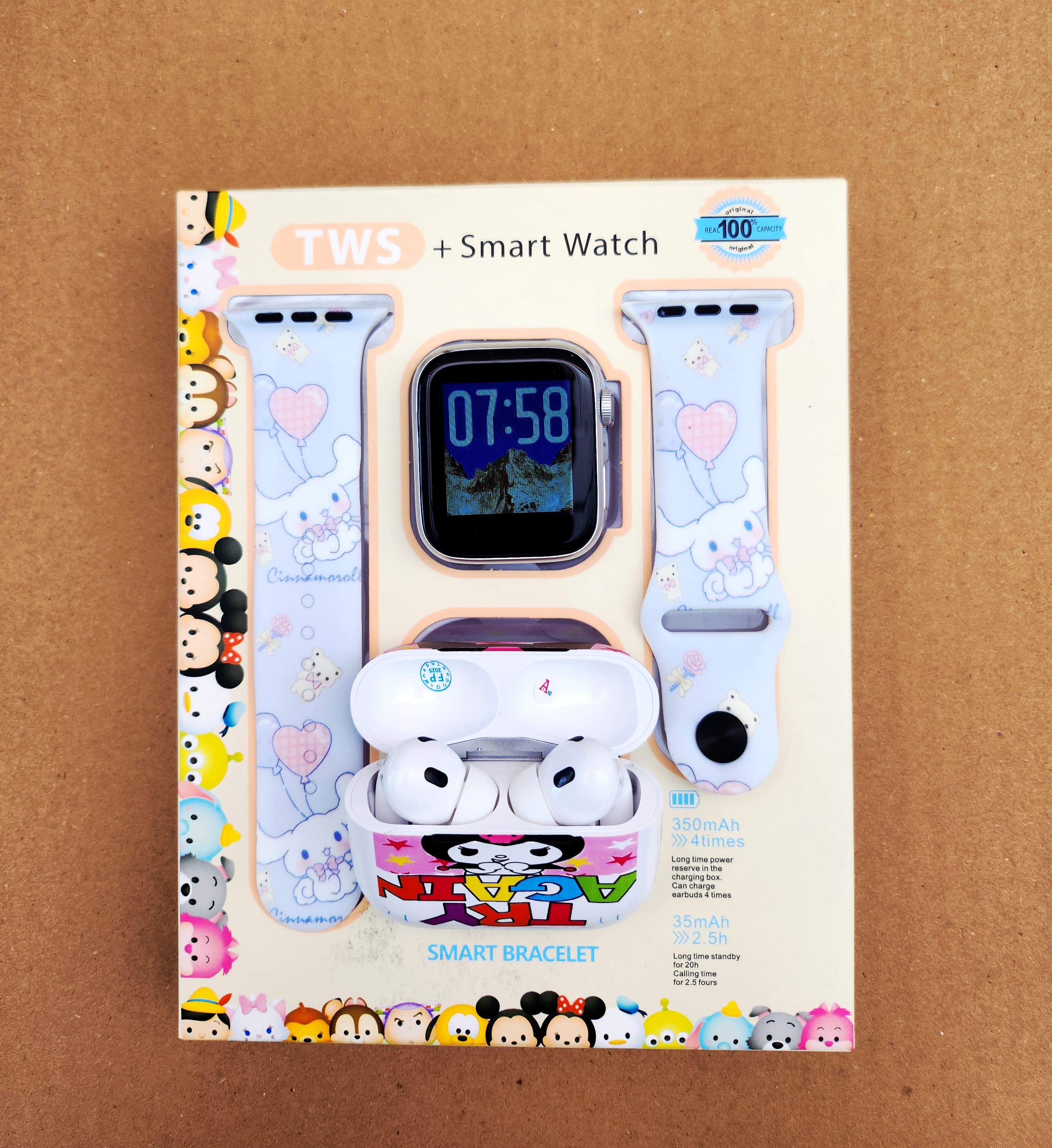 Foto 4 pulgar | Combo Kids Smartwach Con Audifonos Bluetooth Diseño De Kuromi X Cinnanmorroll