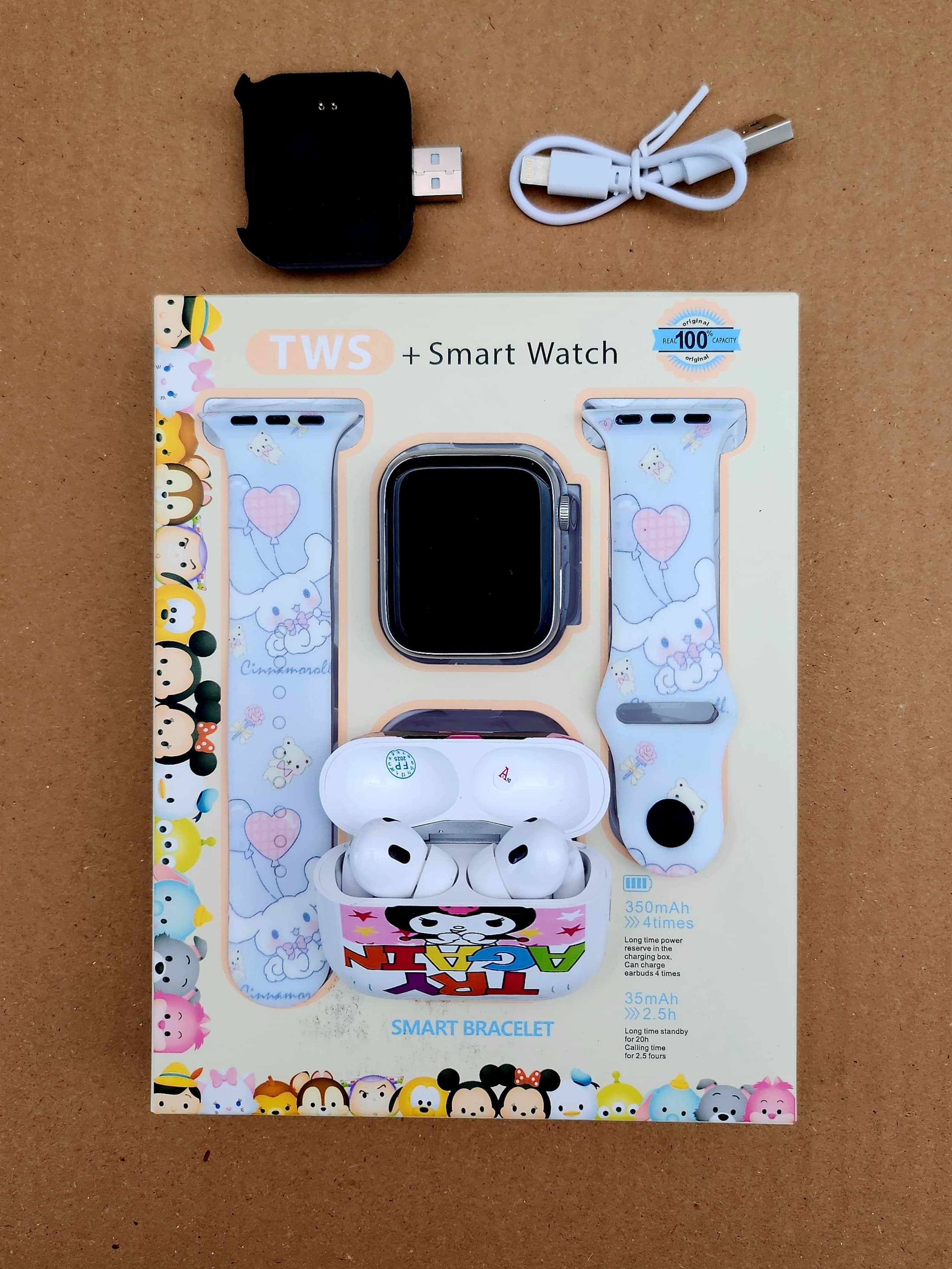 Foto 5 pulgar | Combo Kids Smartwach Con Audifonos Bluetooth Diseño De Kuromi X Cinnanmorroll