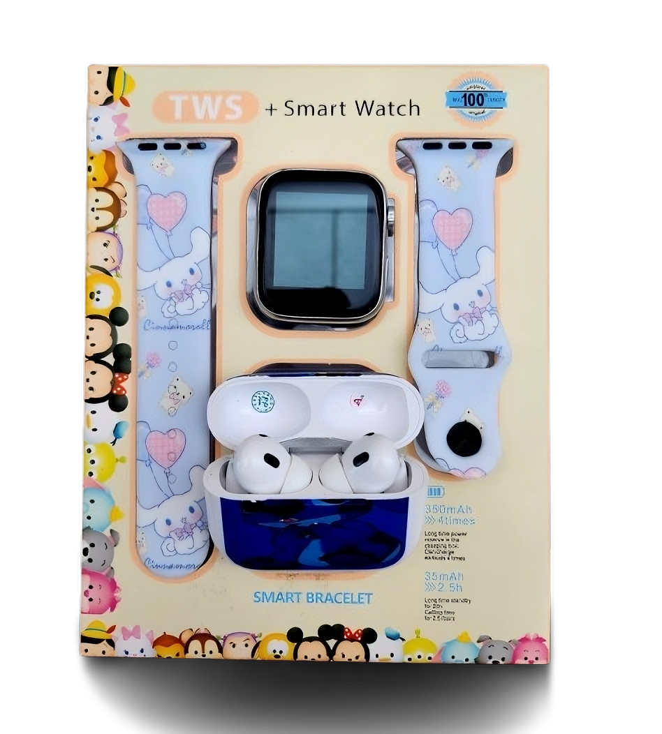 Foto 1 | Combo Kids Smartwach Con Audífonos Bluetooth Diseño De Stitch X Cinnamon Roll