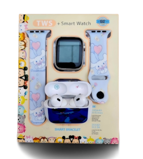 Foto 1 | Combo Kids Smartwach Con Audífonos Bluetooth Diseño De Stitch X Cinnamon Roll