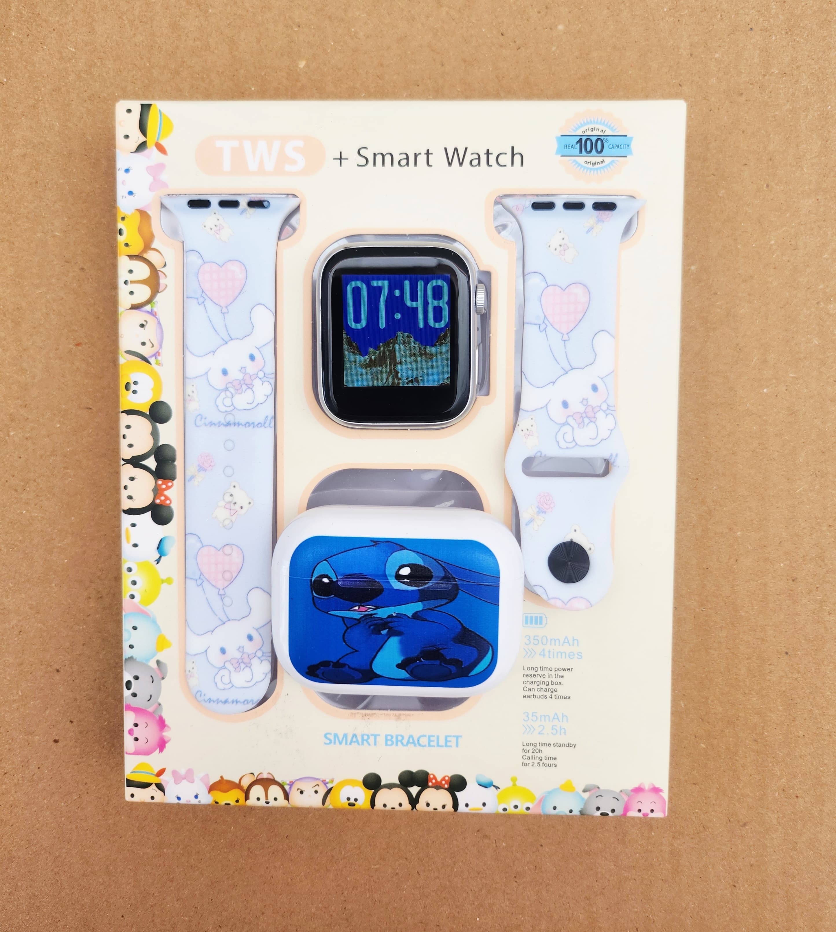 Foto 2 | Combo Kids Smartwach Con Audífonos Bluetooth Diseño De Stitch X Cinnamon Roll