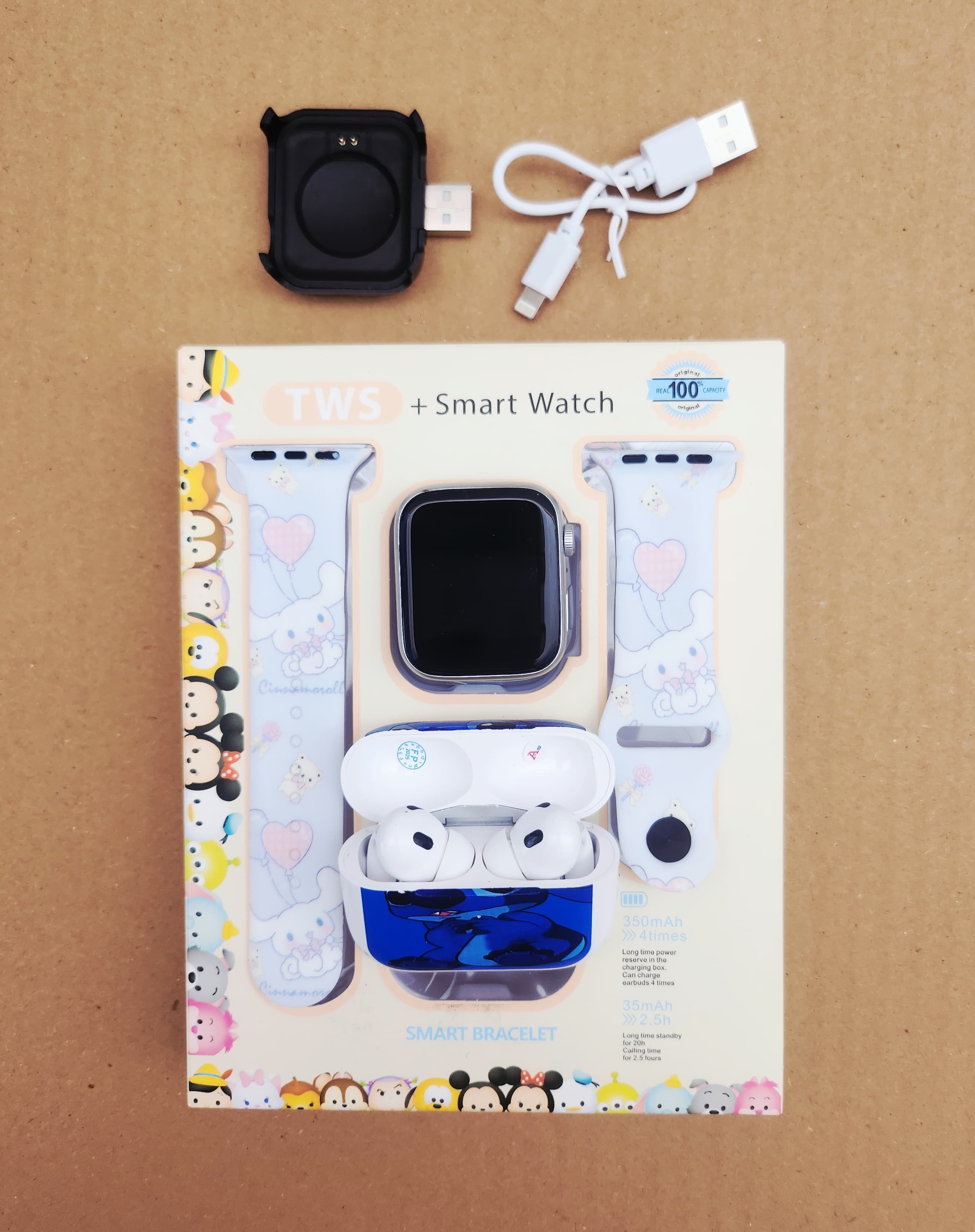 Foto 3 | Combo Kids Smartwach Con Audífonos Bluetooth Diseño De Stitch X Cinnamon Roll