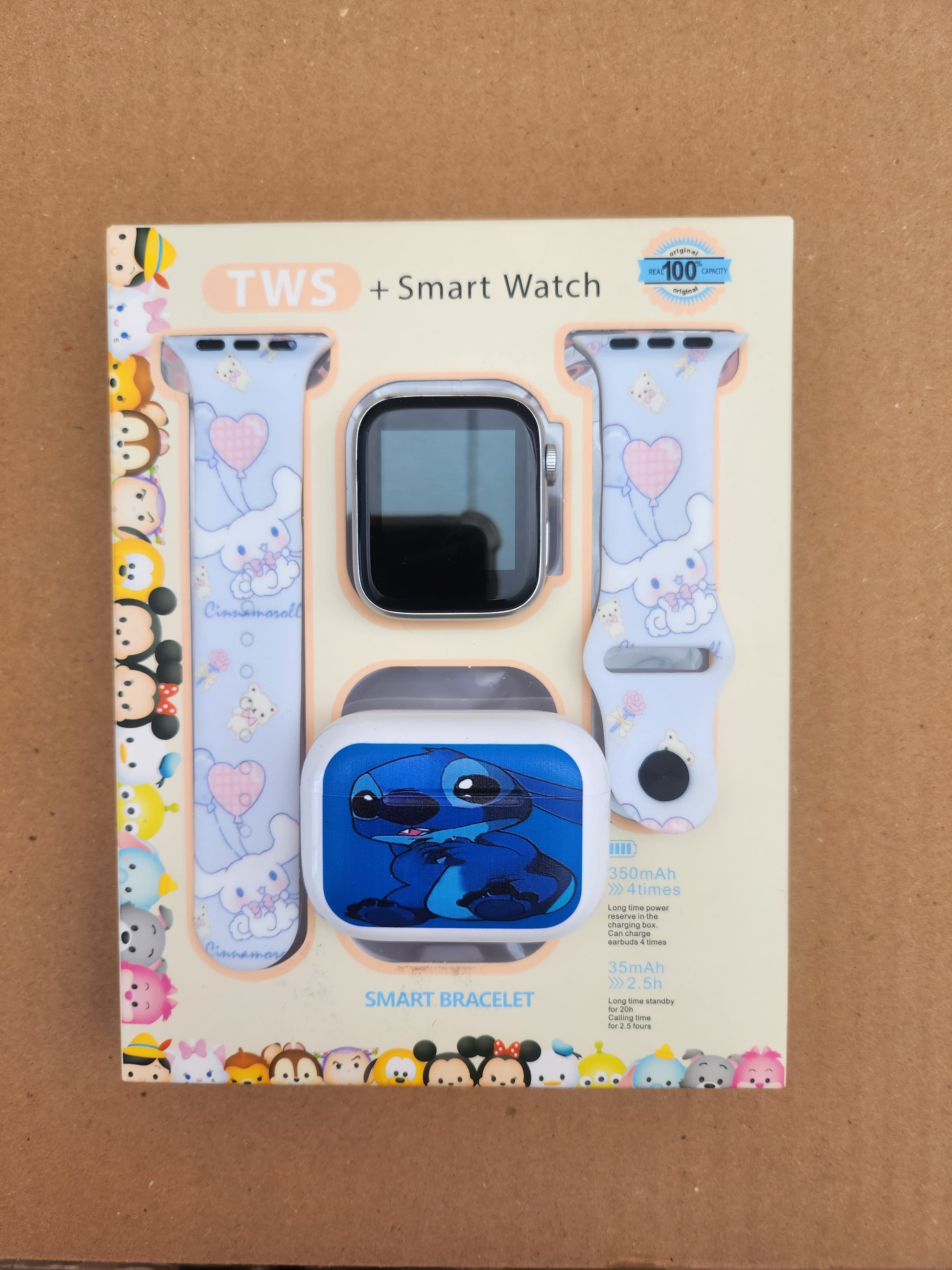 Foto 5 pulgar | Combo Kids Smartwach Con Audífonos Bluetooth Diseño De Stitch X Cinnamon Roll