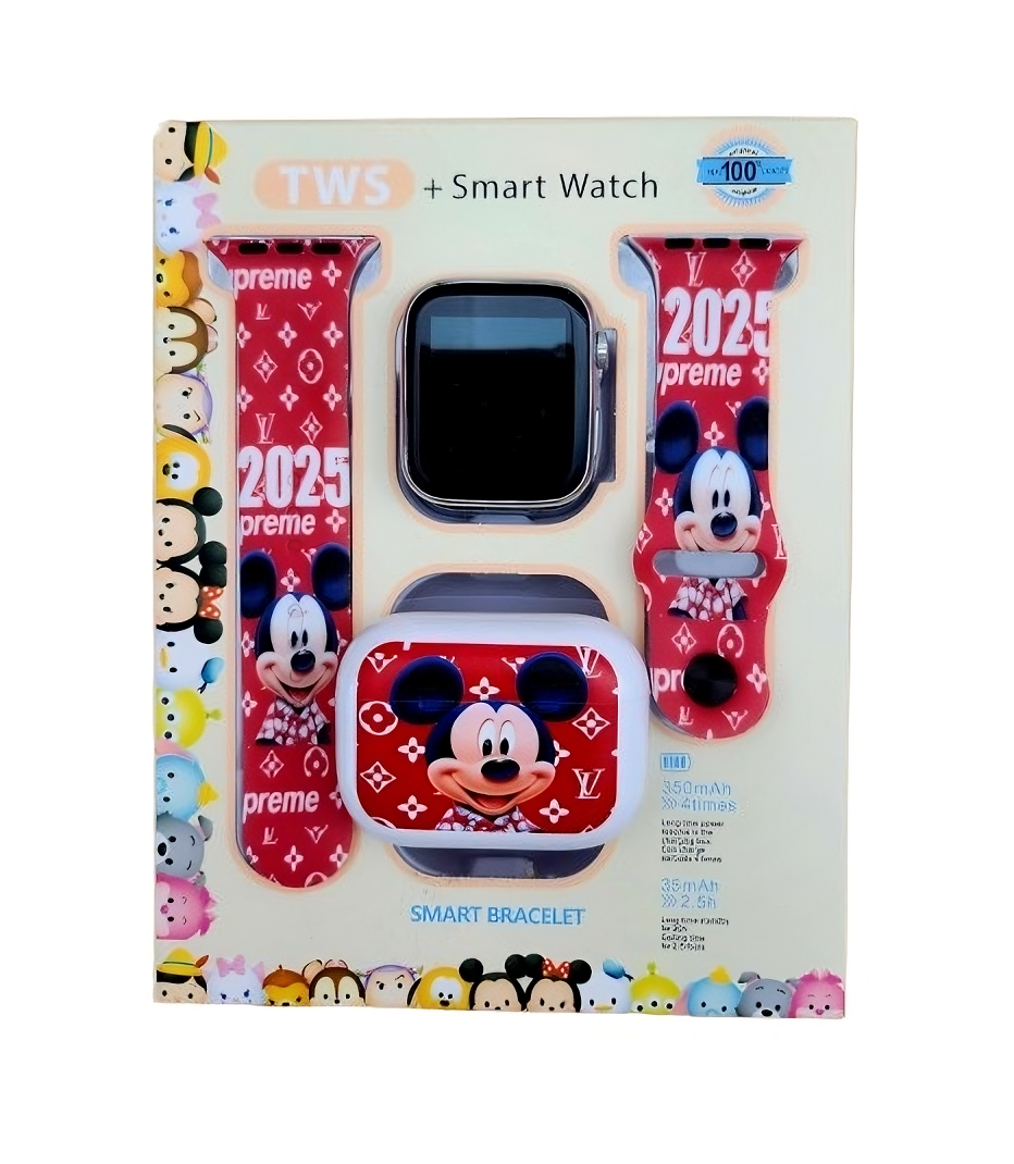Foto 1 | Combo Kids Smartwach Con Audifonos Bluetooth Diseño De Mickey Mouse