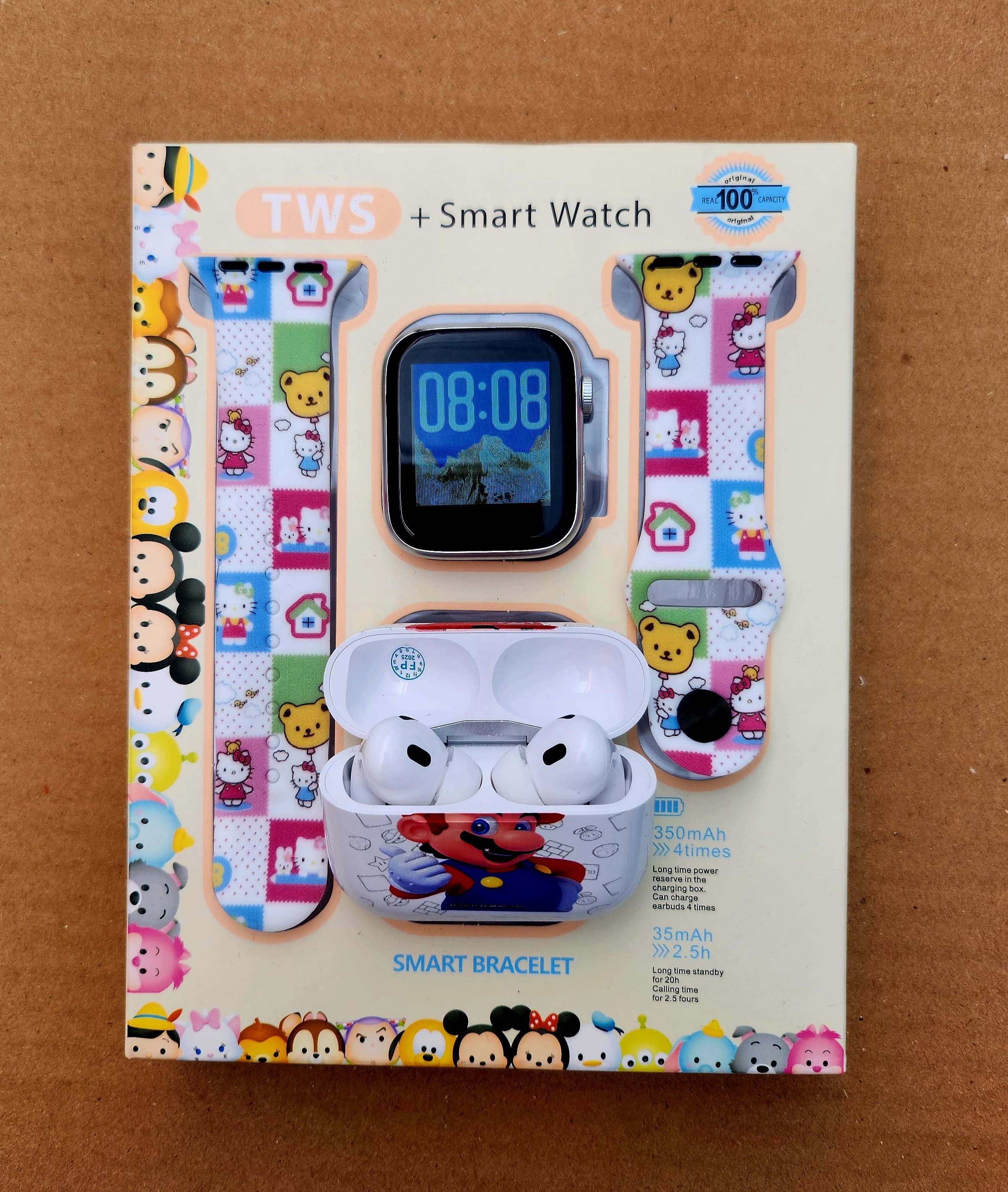 Foto 3 pulgar | Combo Kids Smartwach Con Audifonos Bluetooth Diseño De Mario Bros X Kitty