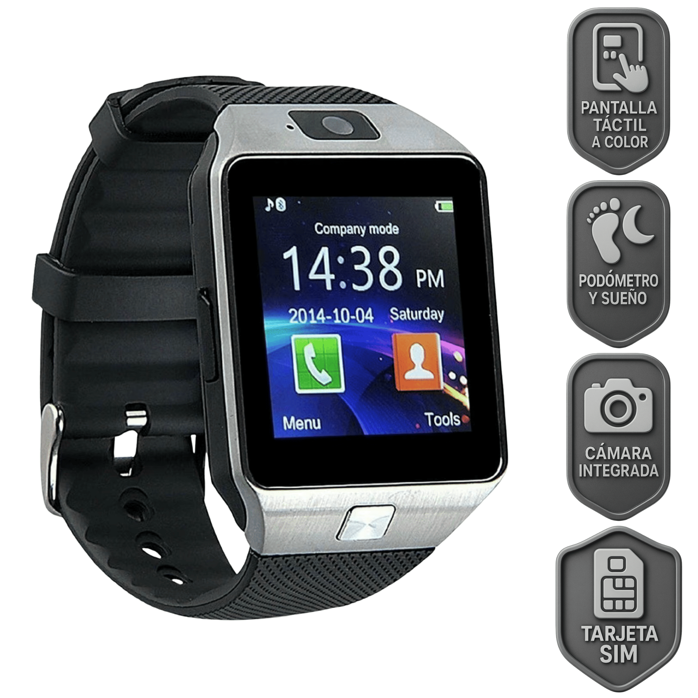 Foto 2 pulgar | Smartwatch Dz09 Cámara Bluetooth Sim Sd Plateado