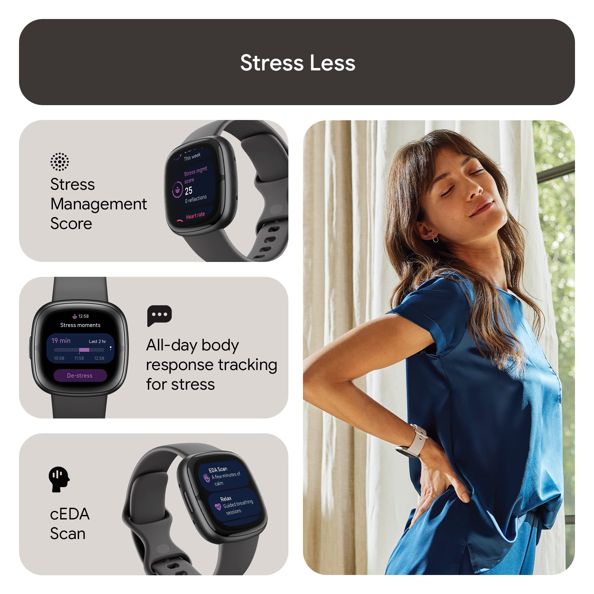 Foto 3 pulgar | Reloj Smartwatch Fitbit Sense 2 Gris-Venta Internacional