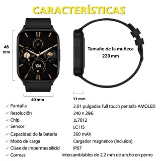 Foto 2 | Smartwatch Deportivo con Llamadas Bluetooth, Pantalla AMOLED Full Touch HD, Resistencia IP67, Sensor Óptico Unisex Negr