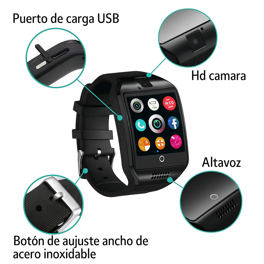 Foto 4 pulgar | Smartwatch Q18 Negro con Cámara, SIM y MicroSD, Llamadas Bluetooth y Funciones Deportivas