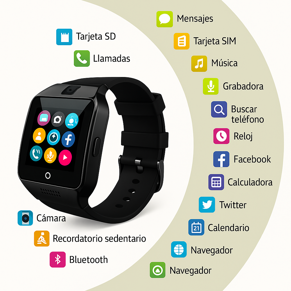Foto 7 pulgar | Smartwatch Q18 Negro con Cámara, SIM y MicroSD, Llamadas Bluetooth y Funciones Deportivas