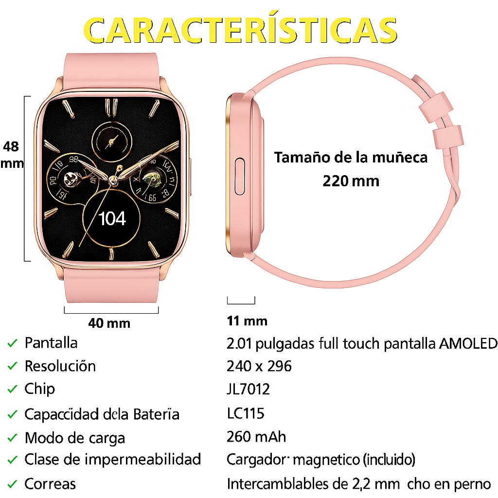 Foto 3 pulgar | Smartwatch Ultra Rosa Full Touch + Audífonos Bluetooth Z9 Azul Cancelación Ruido Resistente Al Agua