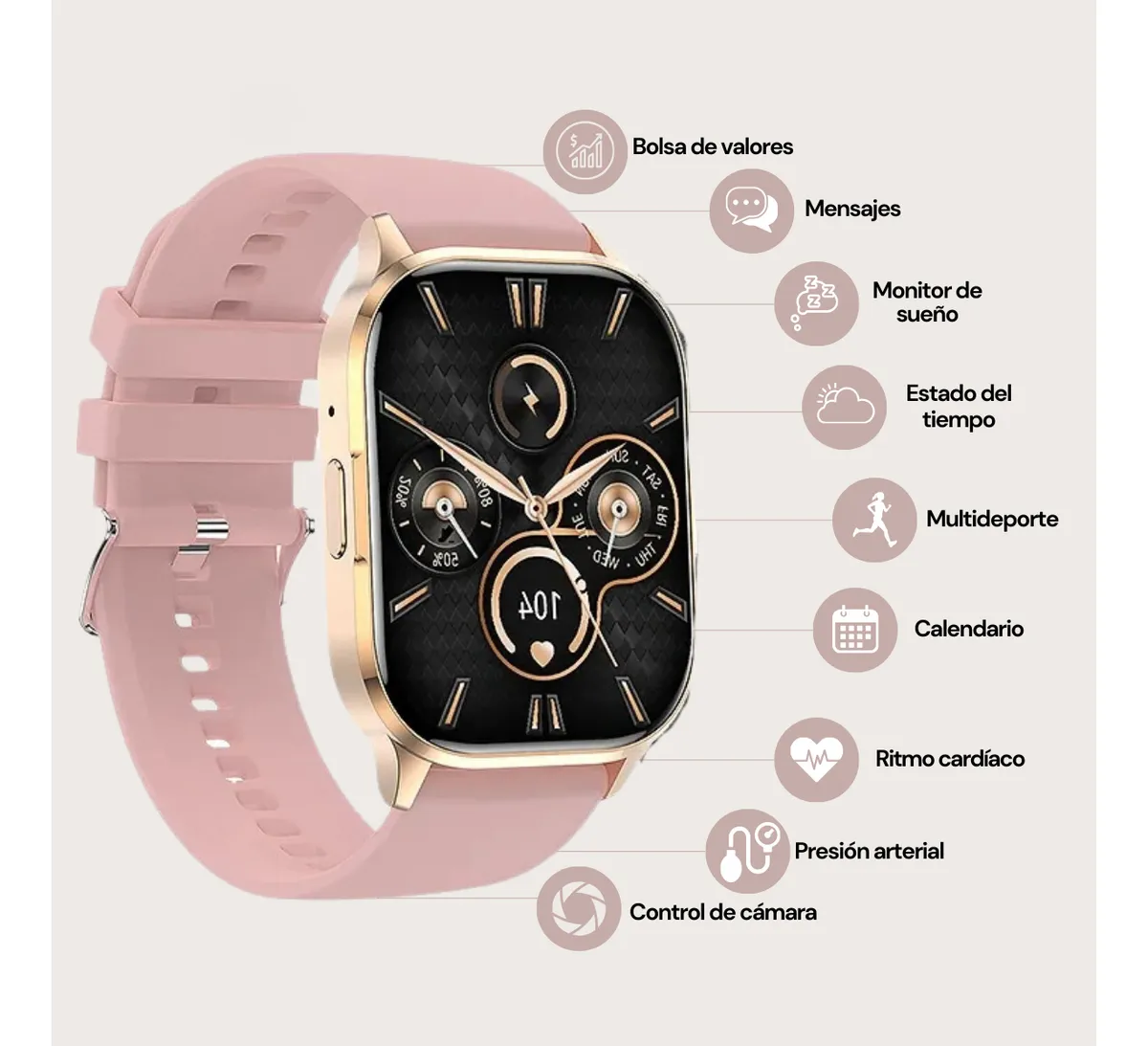 Foto 5 pulgar | Smartwatch Ultra Rosa Full Touch + Audífonos Bluetooth Z9 Azul Cancelación Ruido Resistente Al Agua