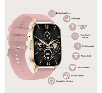 Foto 4 | Smartwatch Ultra Rosa Full Touch + Audífonos Bluetooth Z9 Azul Cancelación Ruido Resistente Al Agua