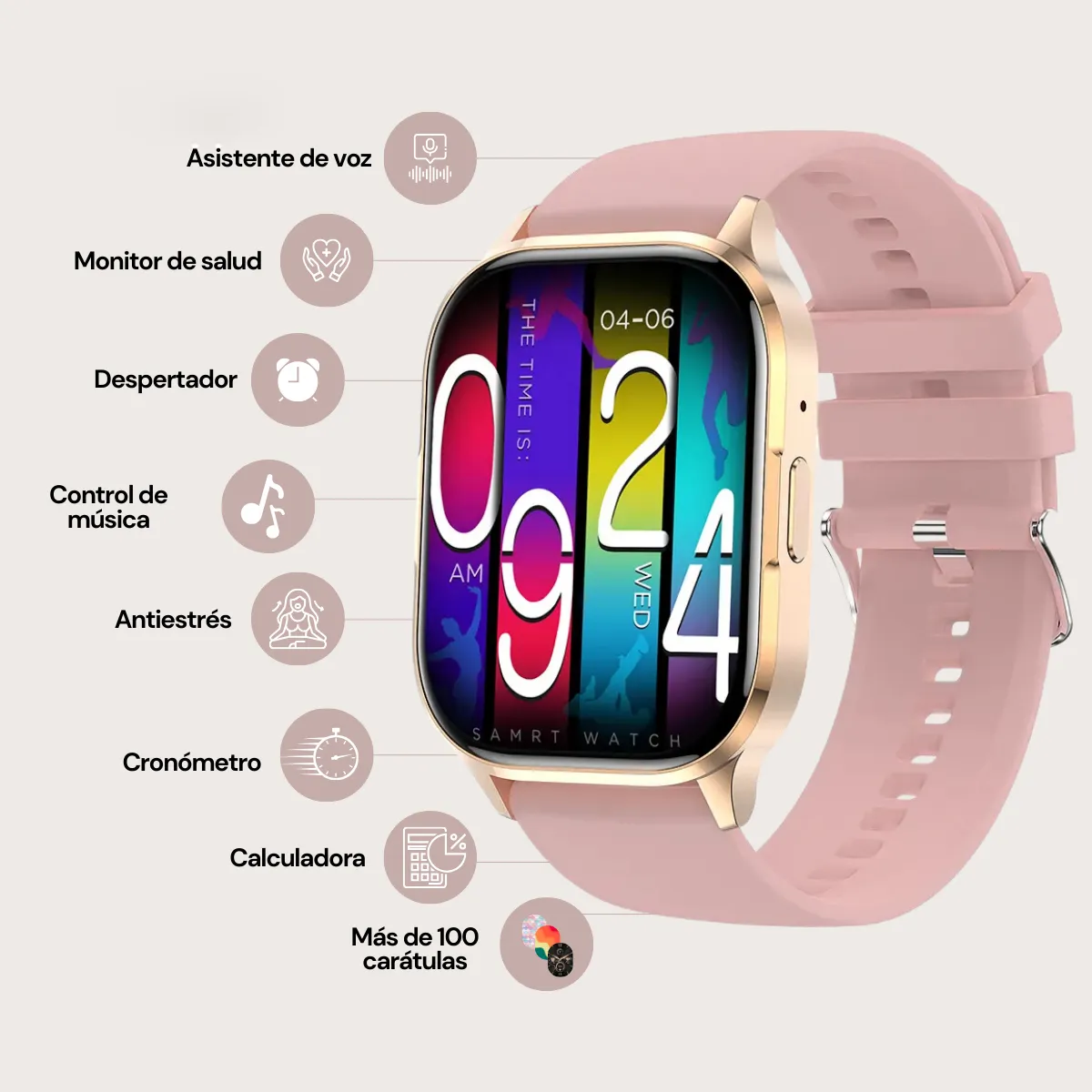 Foto 7 pulgar | Smartwatch Ultra Rosa Full Touch + Audífonos Bluetooth Z9 Azul Cancelación Ruido Resistente Al Agua