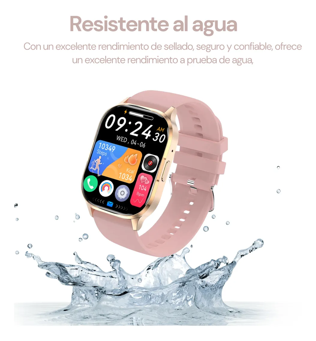 Foto 9 pulgar | Smartwatch Ultra Rosa Full Touch + Audífonos Bluetooth Z9 Azul Cancelación Ruido Resistente Al Agua