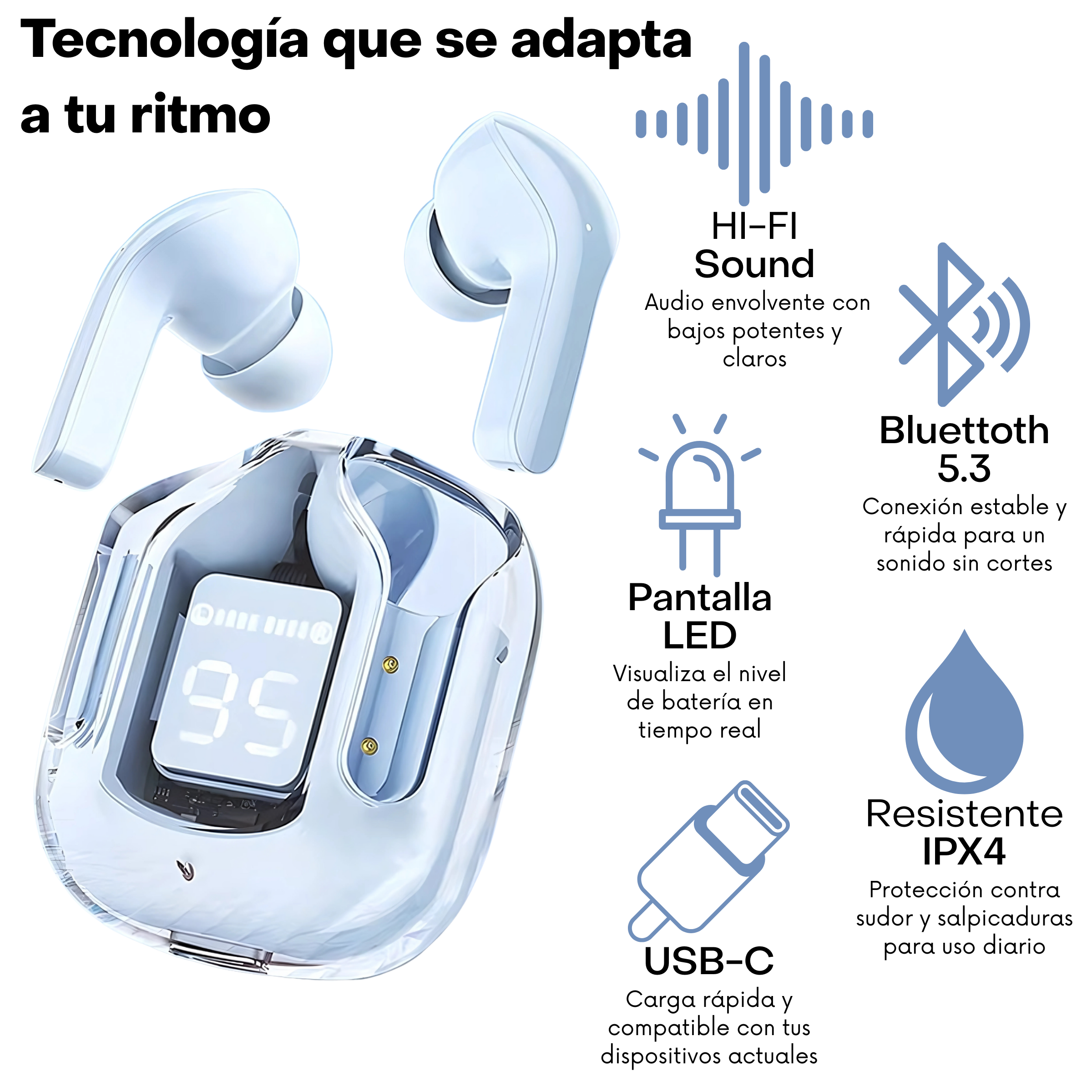Foto 4 pulgar | Smartwatch Ultra Negro Full Touch + Audífonos Bluetooth Z9 Azul Cancelación Ruido Resistente Al Agua