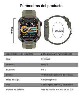 Foto 3 | Reloj Inteligente Hombre Militar Impermeable Bluetooth Call Verde Militar