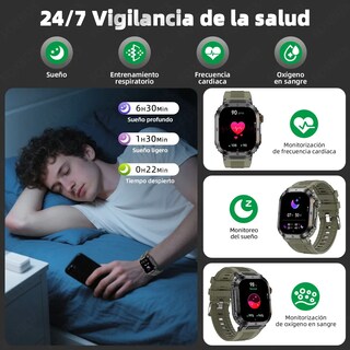 Foto 4 | Reloj Inteligente Hombre Militar Impermeable Bluetooth Call Verde Militar