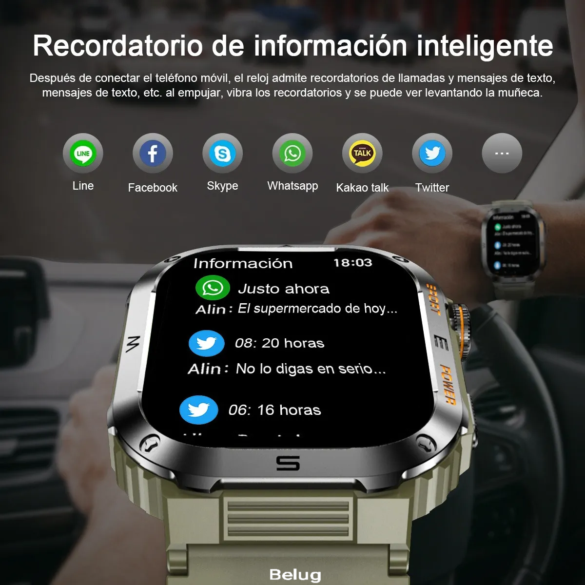Foto 4 pulgar | Reloj Inteligente Hombre Militar Impermeable Bluetooth Call Verde Militar