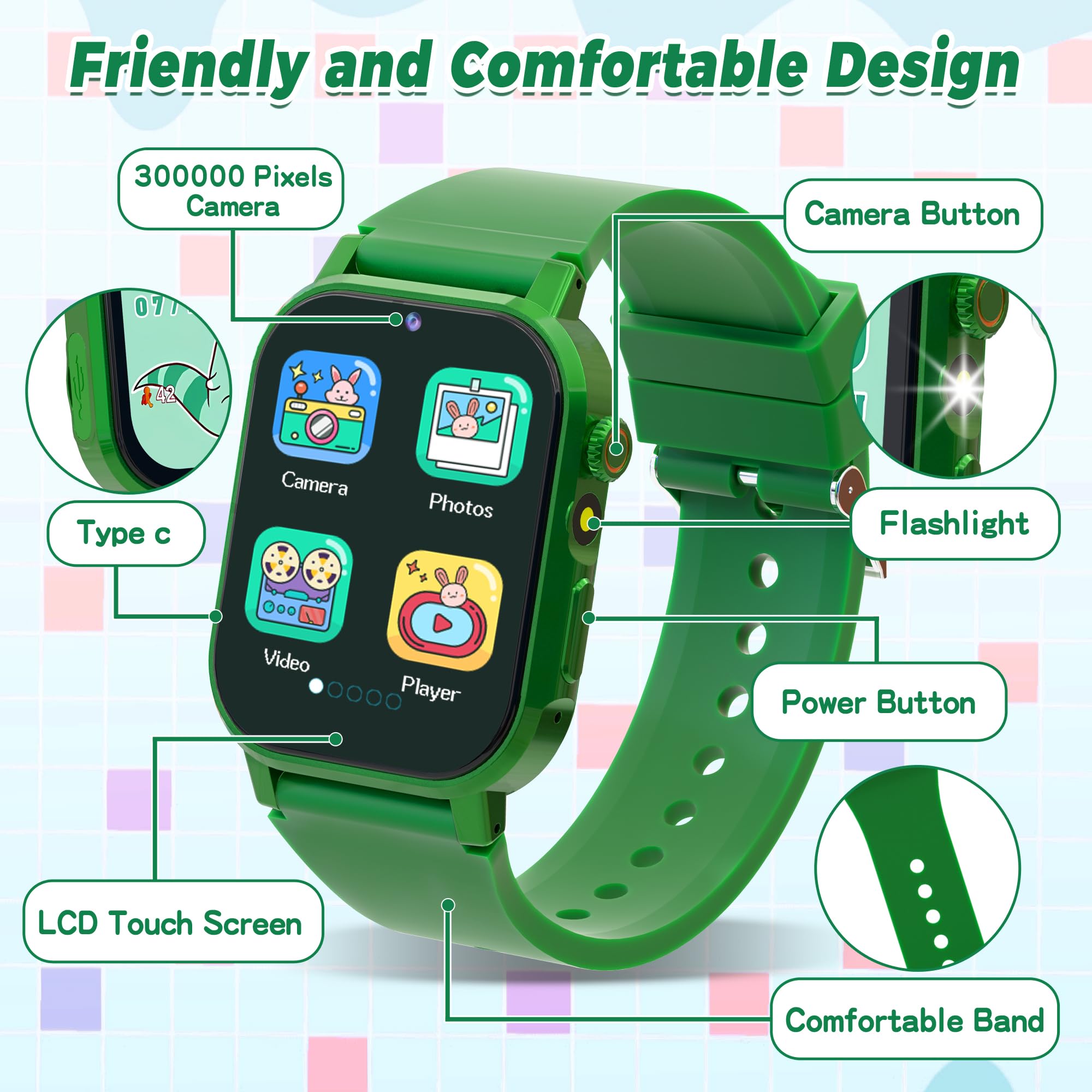 Foto 8 pulgar | Reloj Inteligente Phyulls Kids Con 32 Juegos De Rompecabezas  Cámara Y Música - Venta Internacional.
