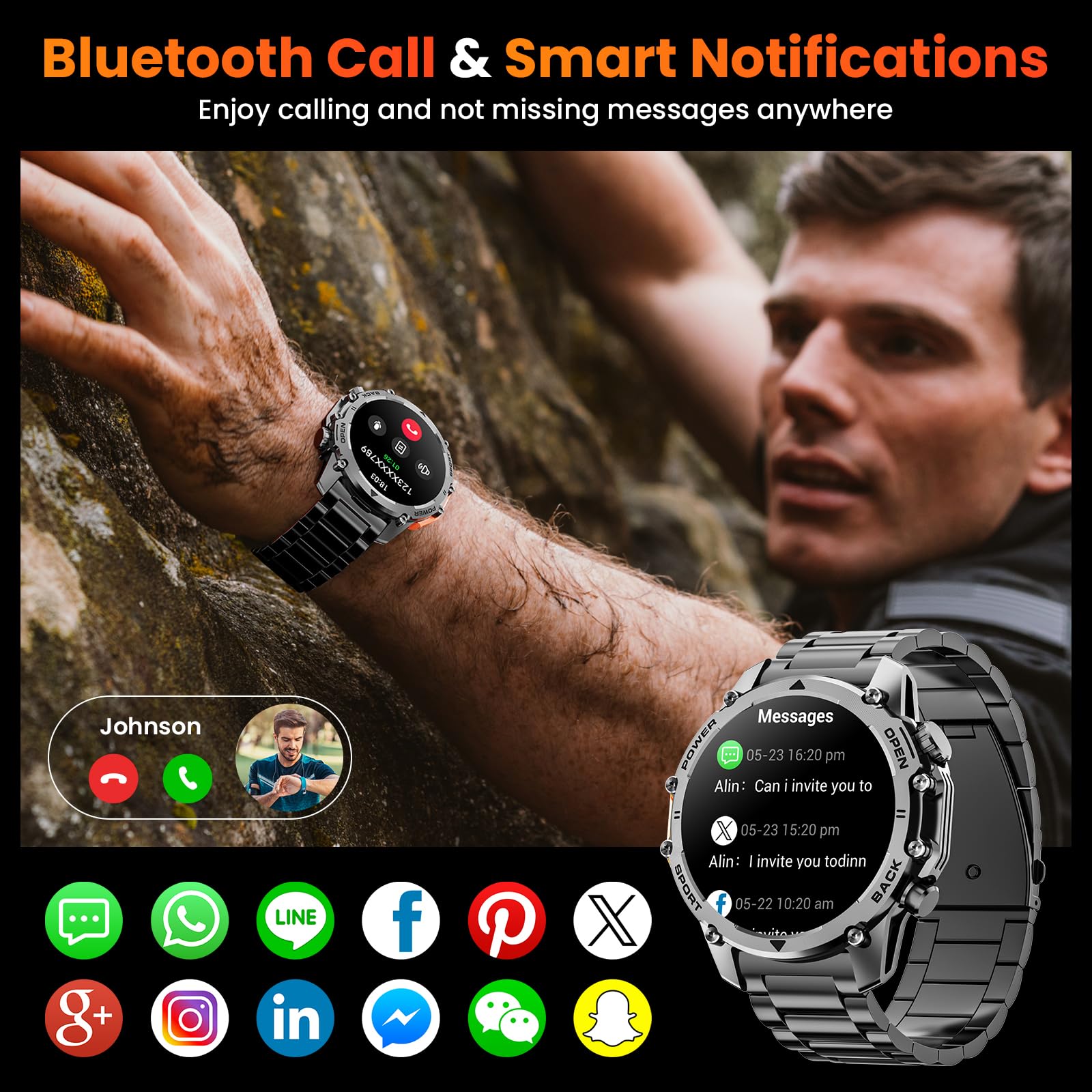 Foto 4 pulgar | Reloj Inteligente Hwagol Military De 1.52 Pulgadas Con Más De 100 Modos Deportivos Para Hombre - Venta Internacional.