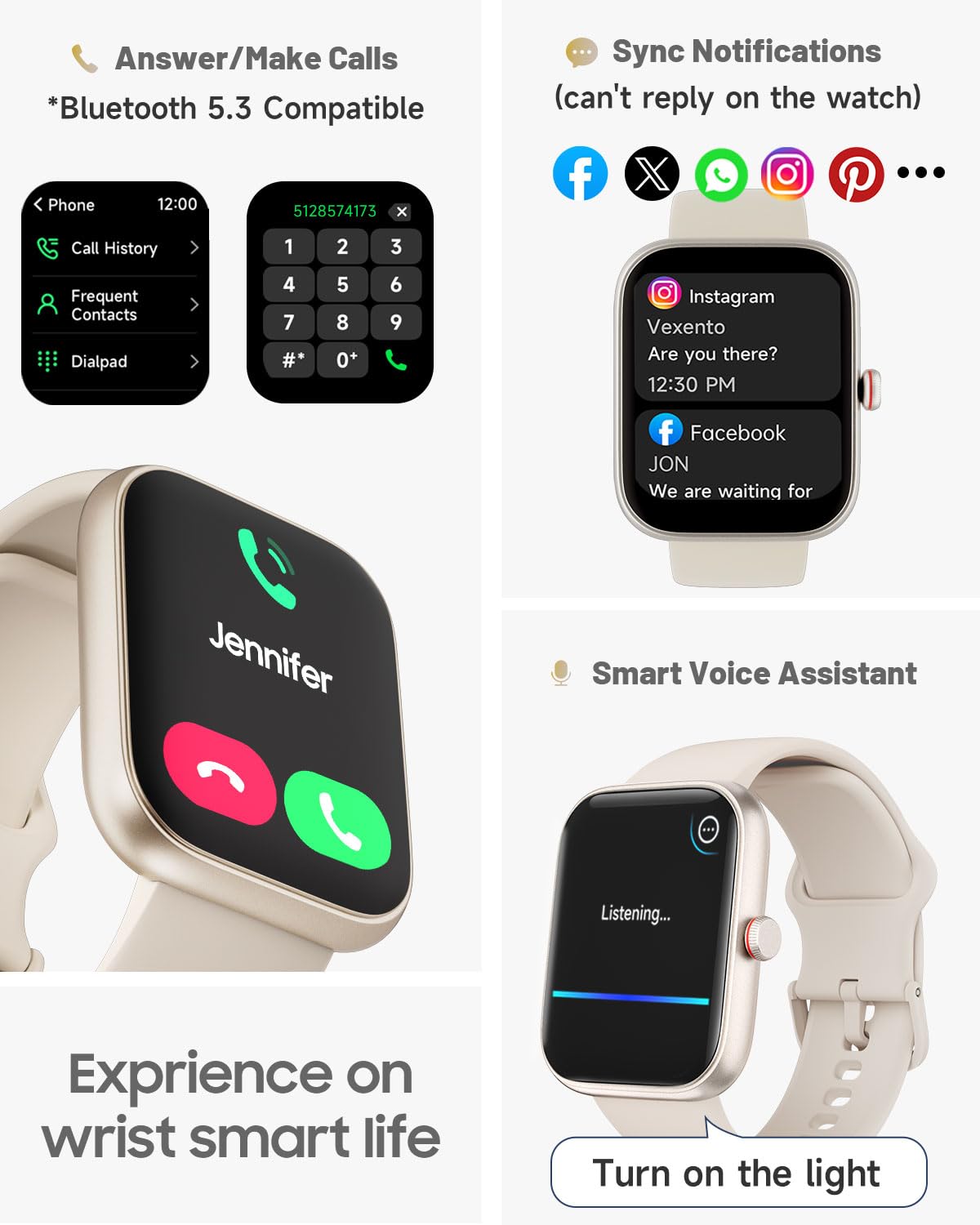 Foto 3 pulgar | Reloj Inteligente Toobur Alexa Con Pantalla Hd Integrada Ip68 De 1 91''  Color Beige - Venta Internacional.
