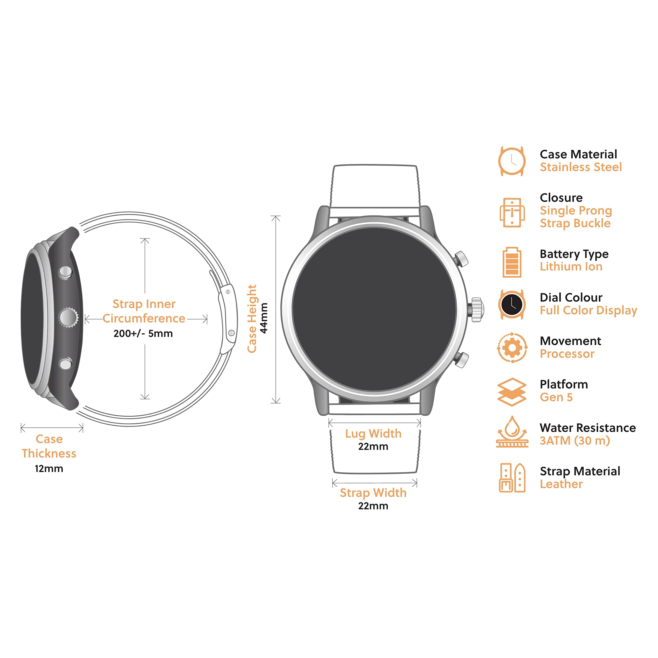 Foto 7 | Reloj Inteligente Fossil Gen 5 Carlyle Ftw4026 44 Mm Negro/marrón - Venta Internacional.