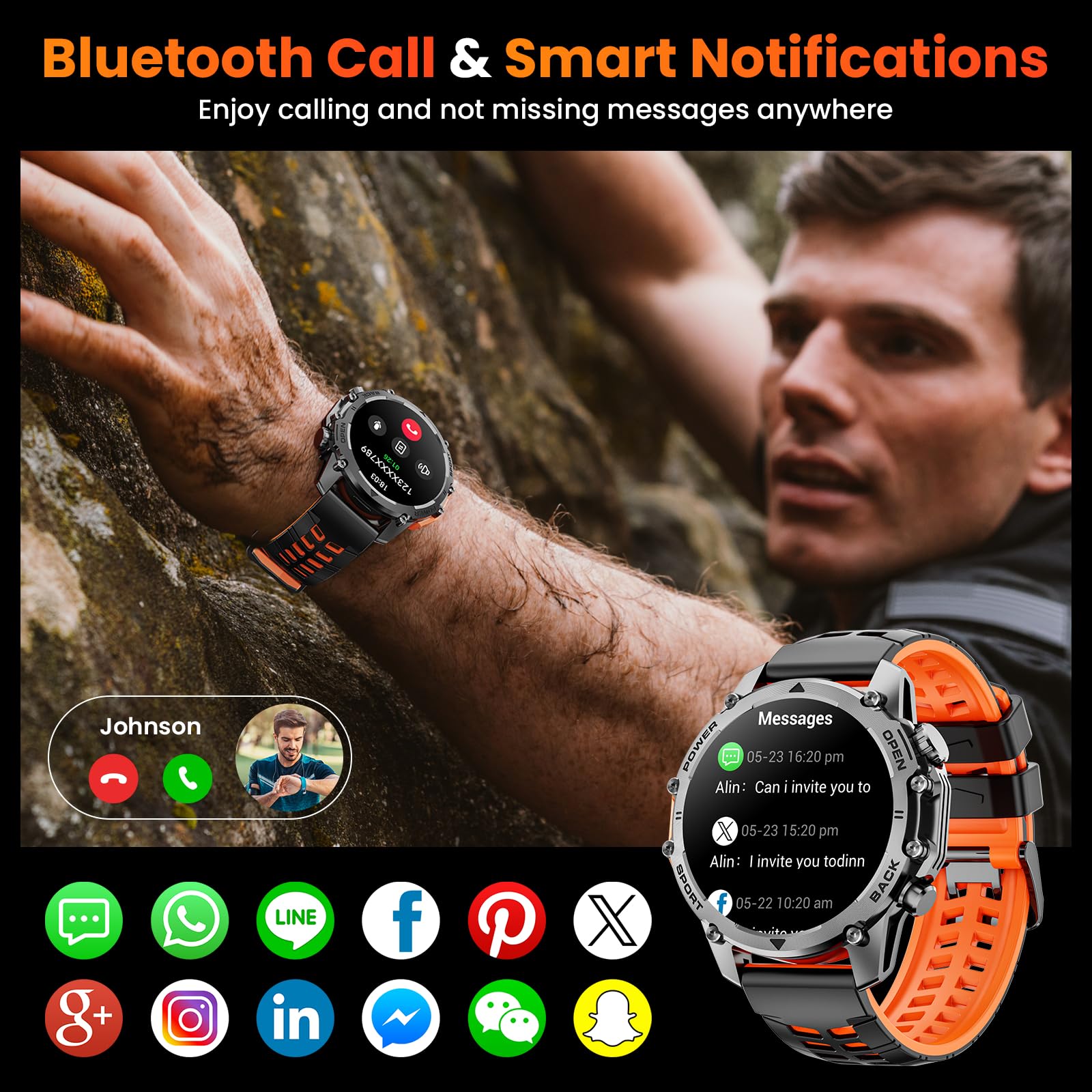 Foto 3 | Reloj Inteligente Hwagol Military De 1.52 Pulgadas Con Llamada/notificación Para Hombres - Venta Internacional.
