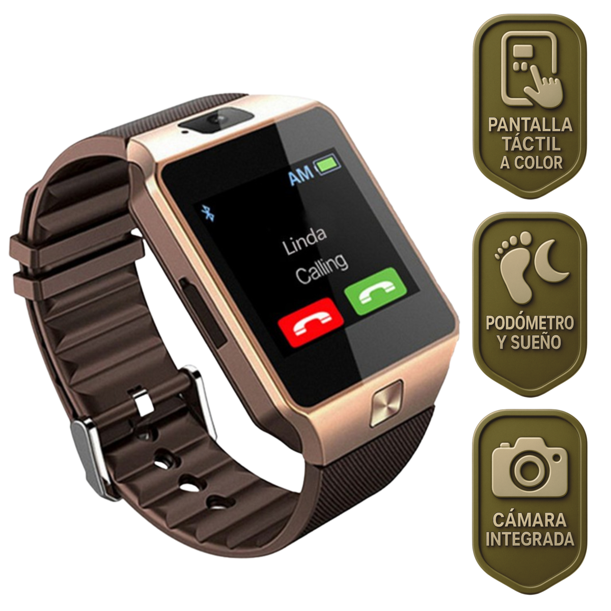 Foto 2 pulgar | Smartwatch Dz09 Reloj Inteligente Dorado Multifunción Pantalla Táctil Bluetooth Cámara Notificaciones