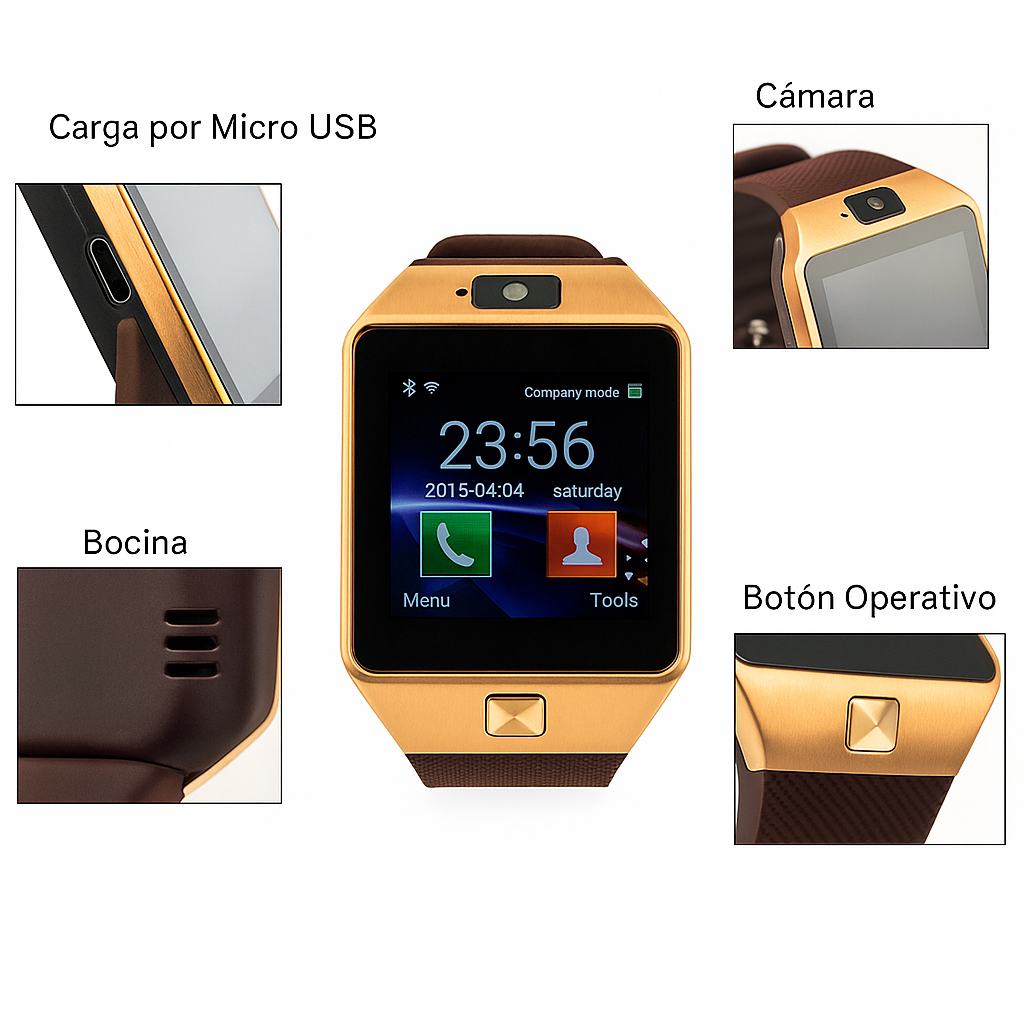 Foto 3 pulgar | Smartwatch Dz09 Reloj Inteligente Dorado Multifunción Pantalla Táctil Bluetooth Cámara Notificaciones