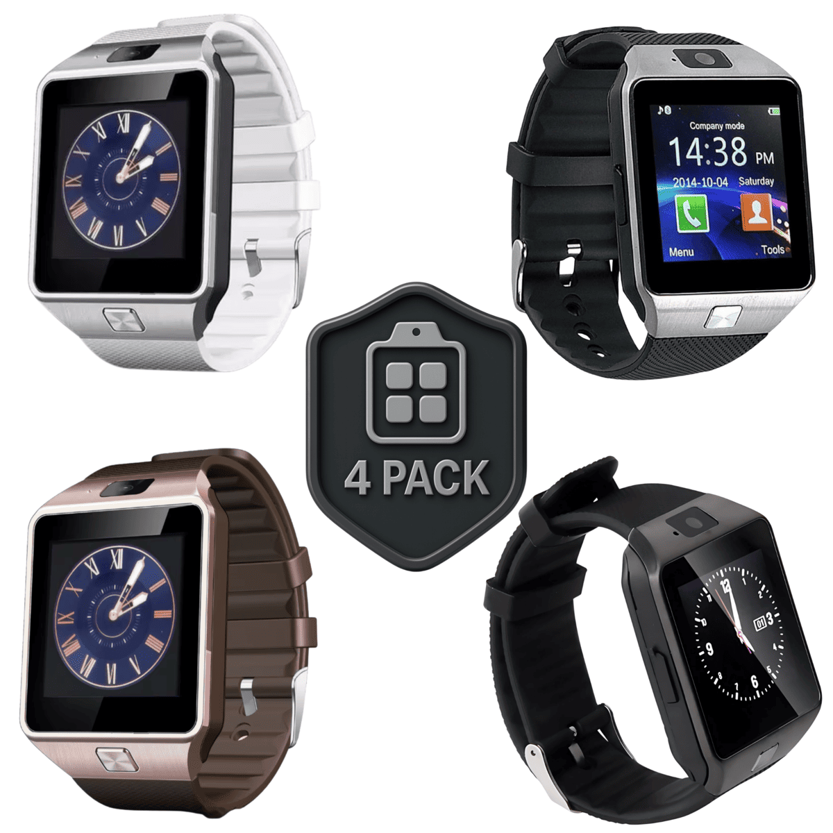 Foto 2 pulgar | Kit 4 Smartwatch Dz09 Reloj Inteligente Multifunción Colores Negro Blanco Plateado Dorado Bluetooth Pantalla Táctil